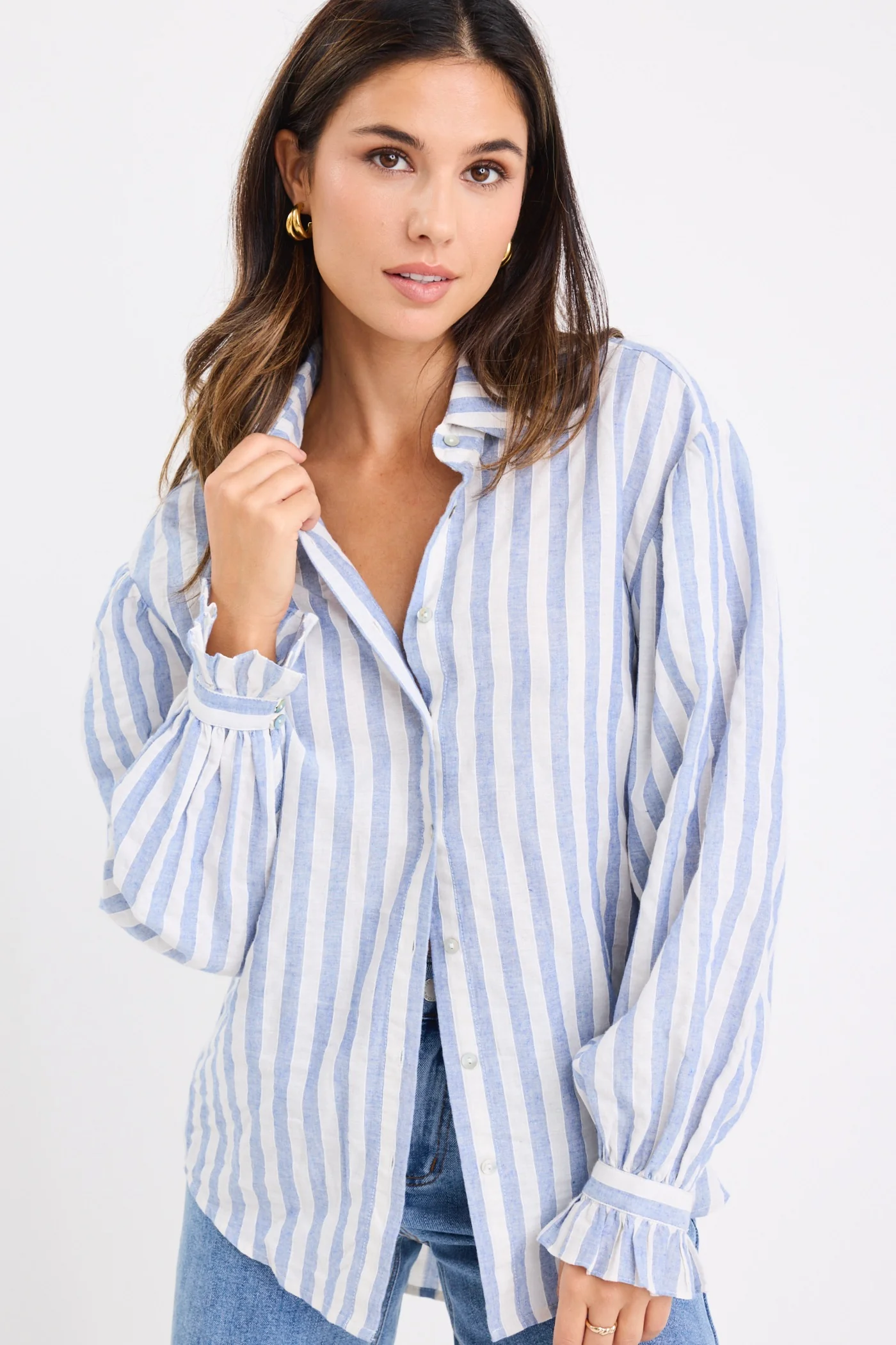 Connection Blue Stripe Drop Shoulder LS Shirt - Image 3
