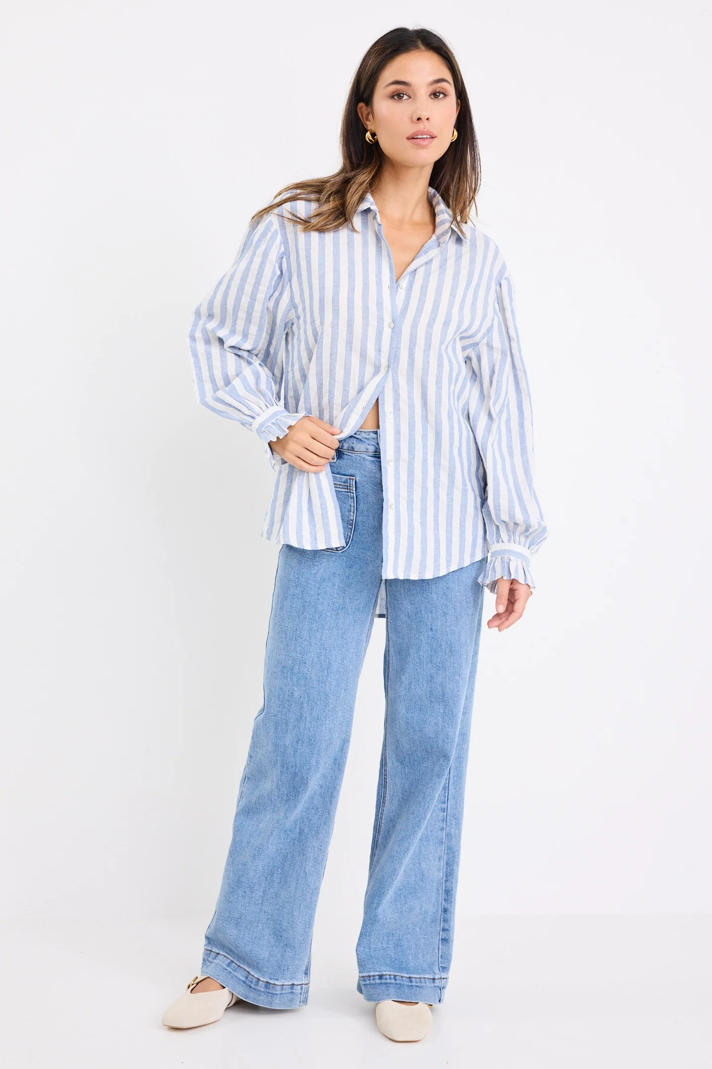 Connection Blue Stripe Drop Shoulder LS Shirt - Image 4