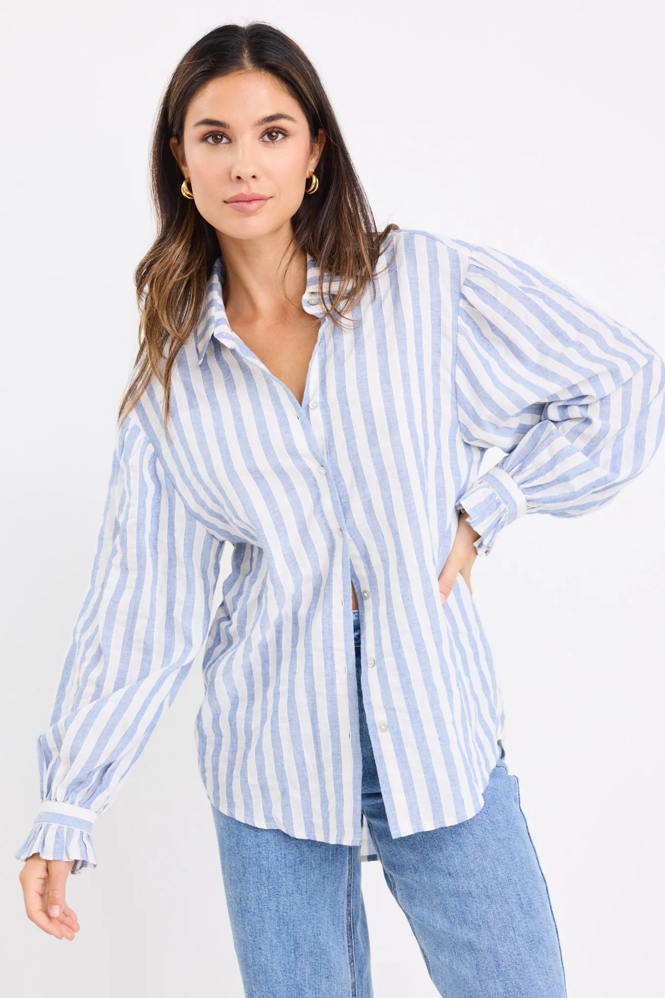 Connection Blue Stripe Drop Shoulder LS Shirt - Image 5