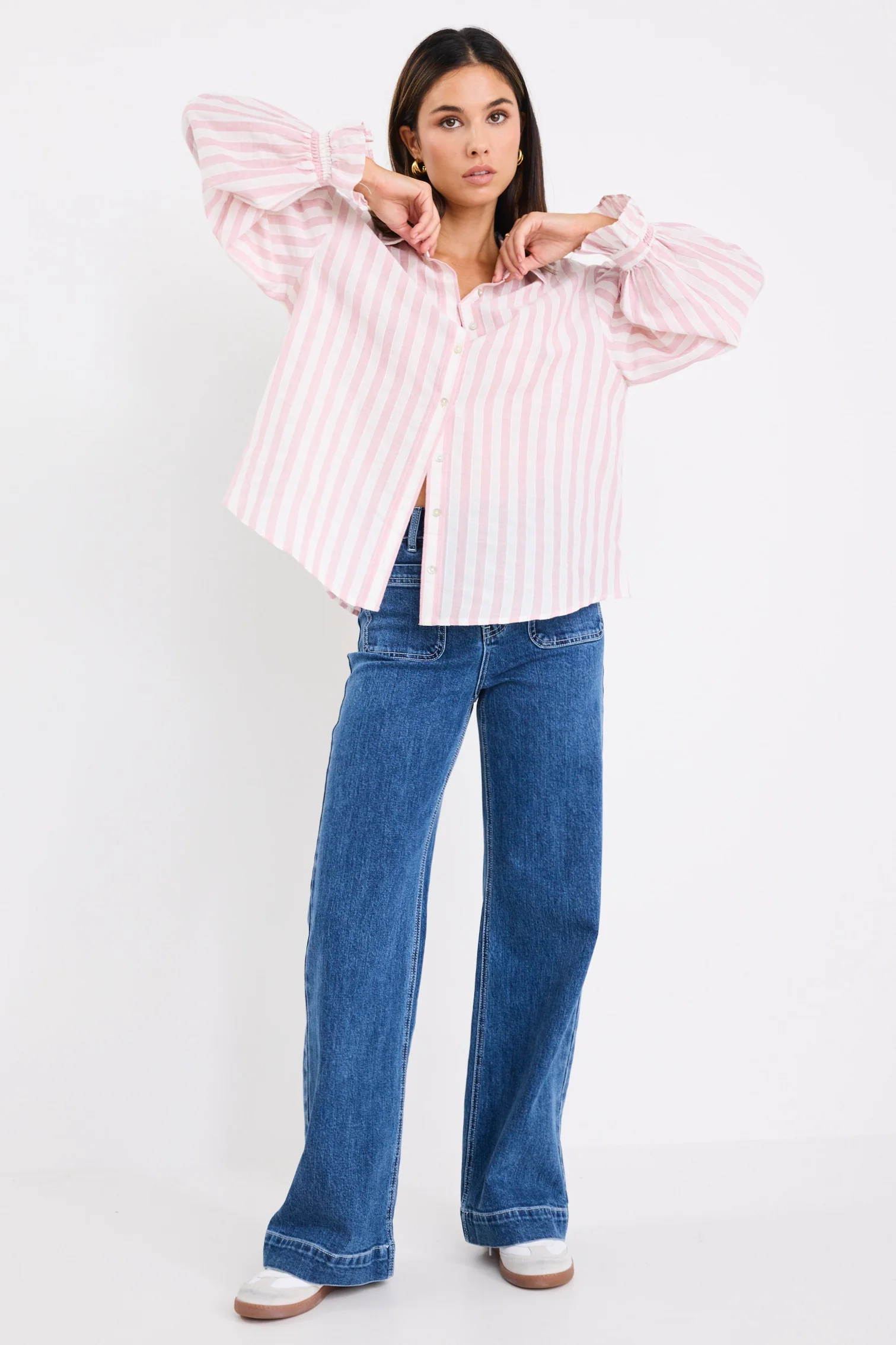 Connection Pink Stripe Button Front Blouse - Image 3
