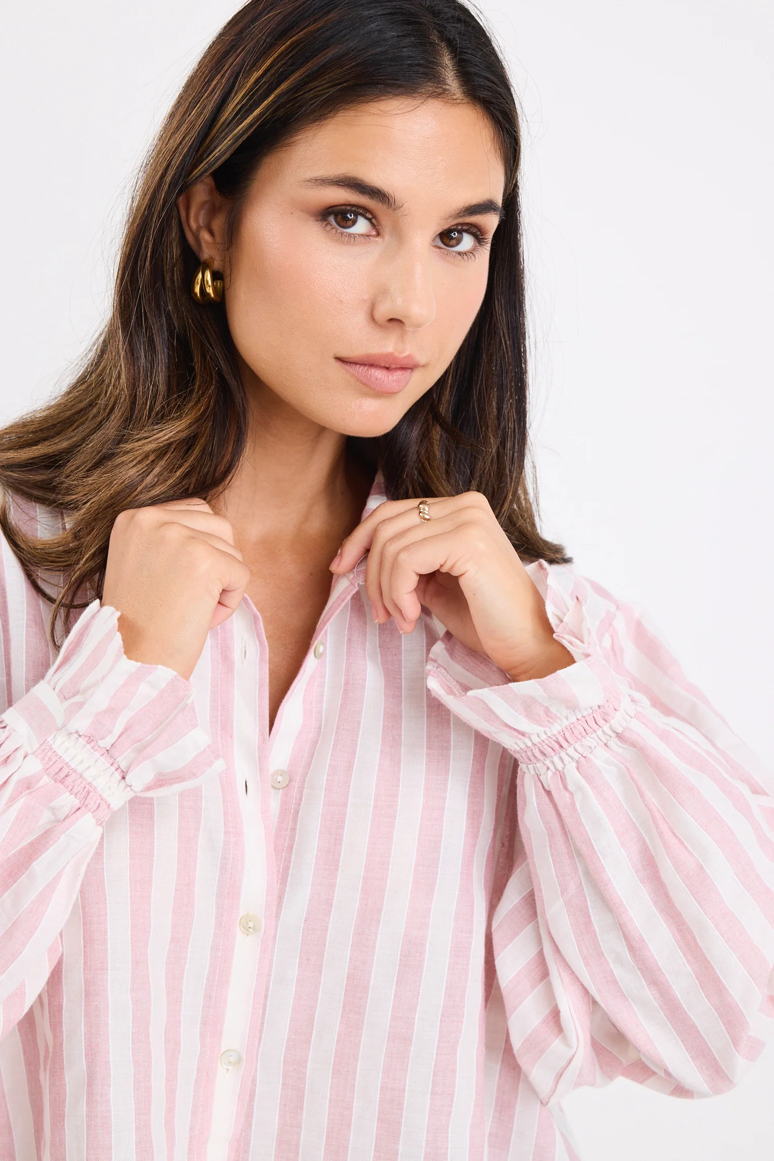 Connection Pink Stripe Button Front Blouse - Image 4