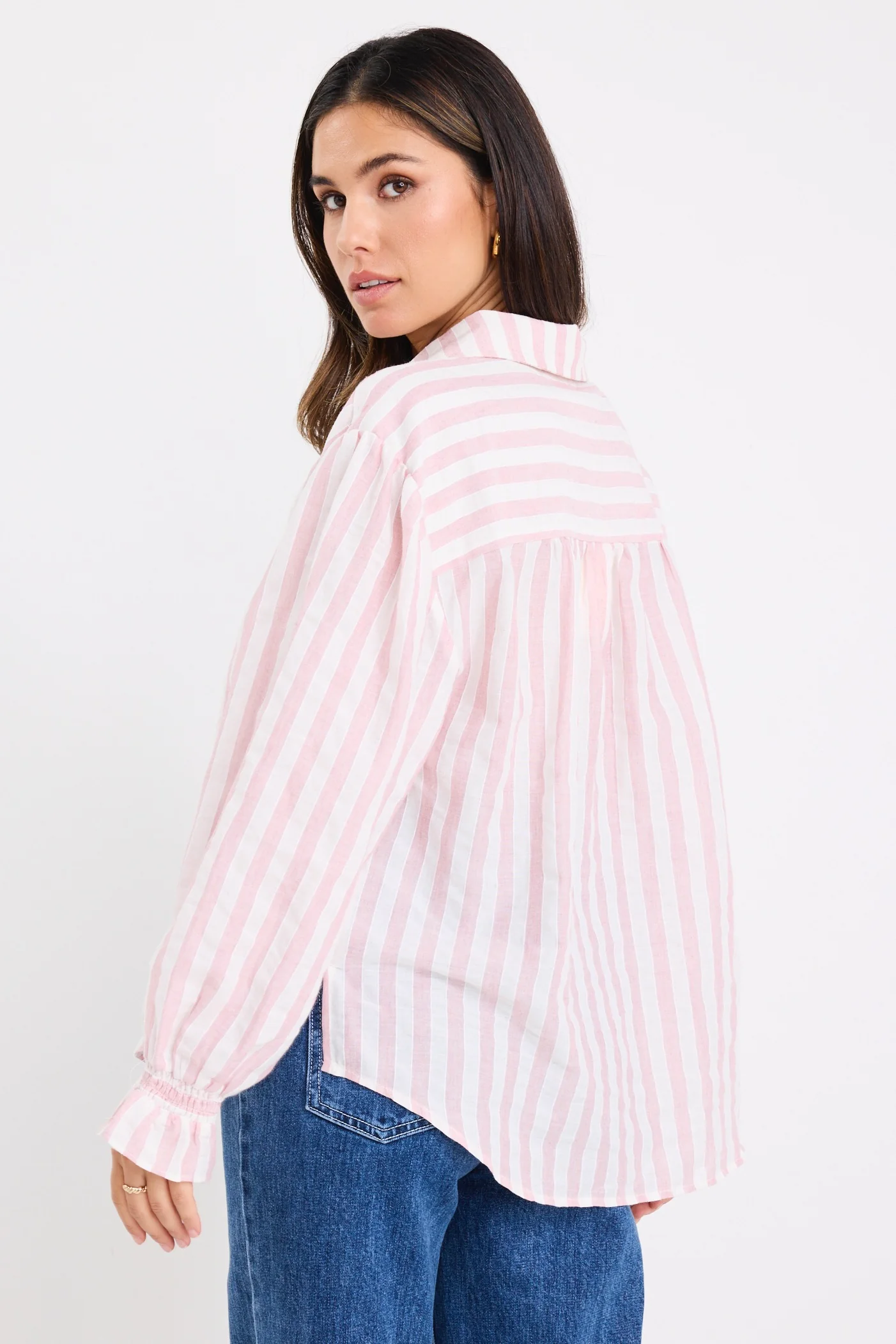 Connection Pink Stripe Button Front Blouse - Image 6