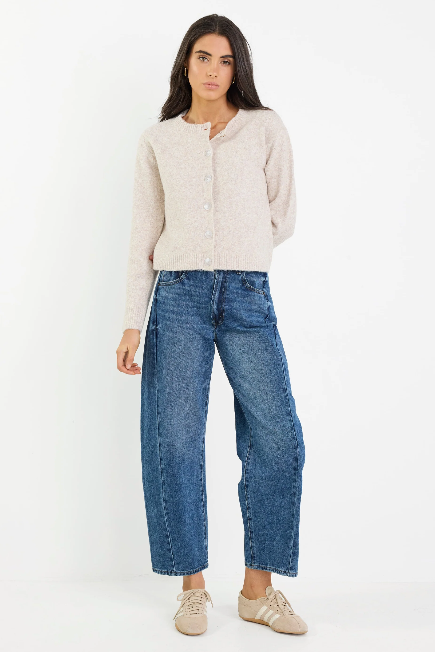 Crest Oat Marle Crewneck Cardigan - Image 3