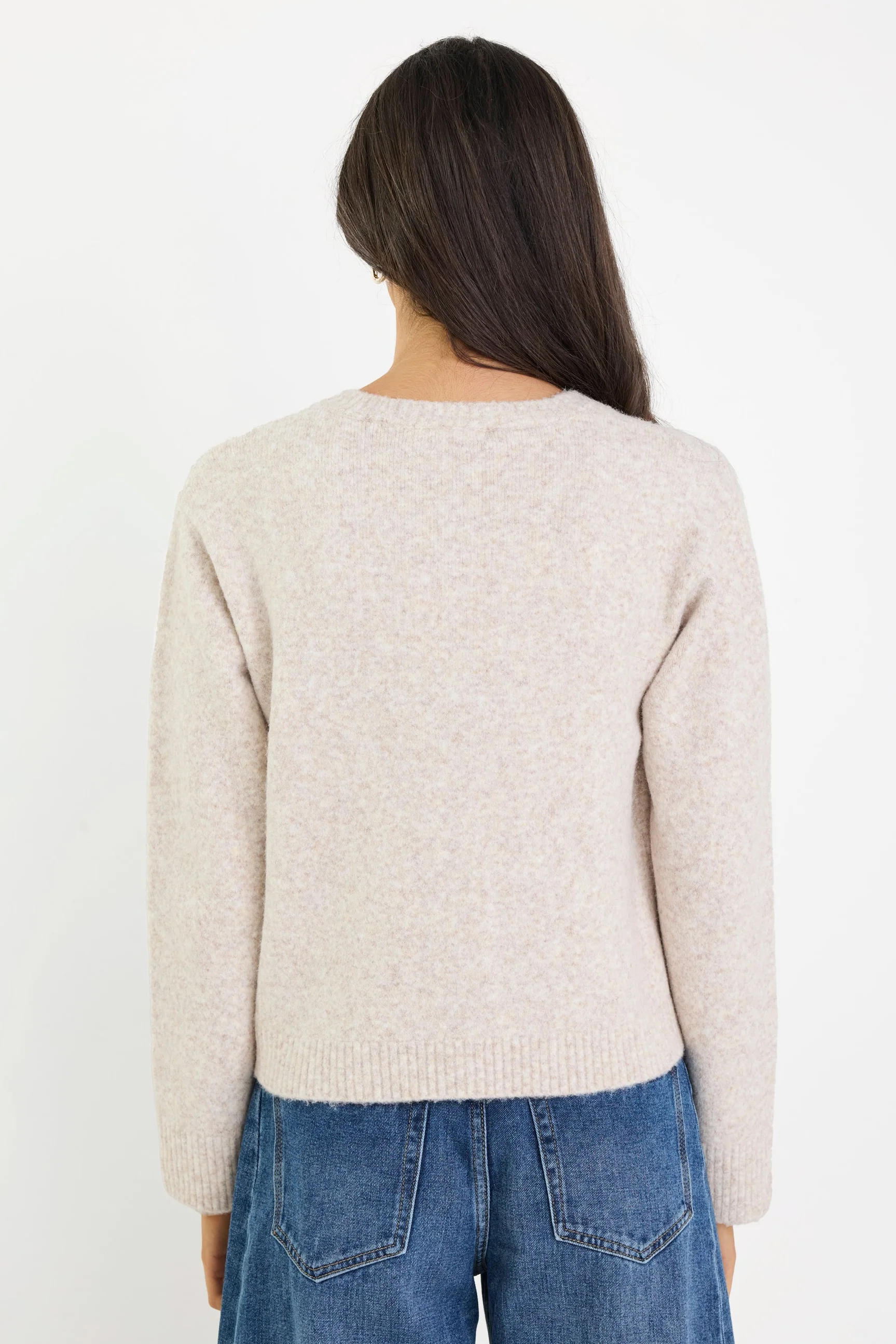 Crest Oat Marle Crewneck Cardigan - Image 4