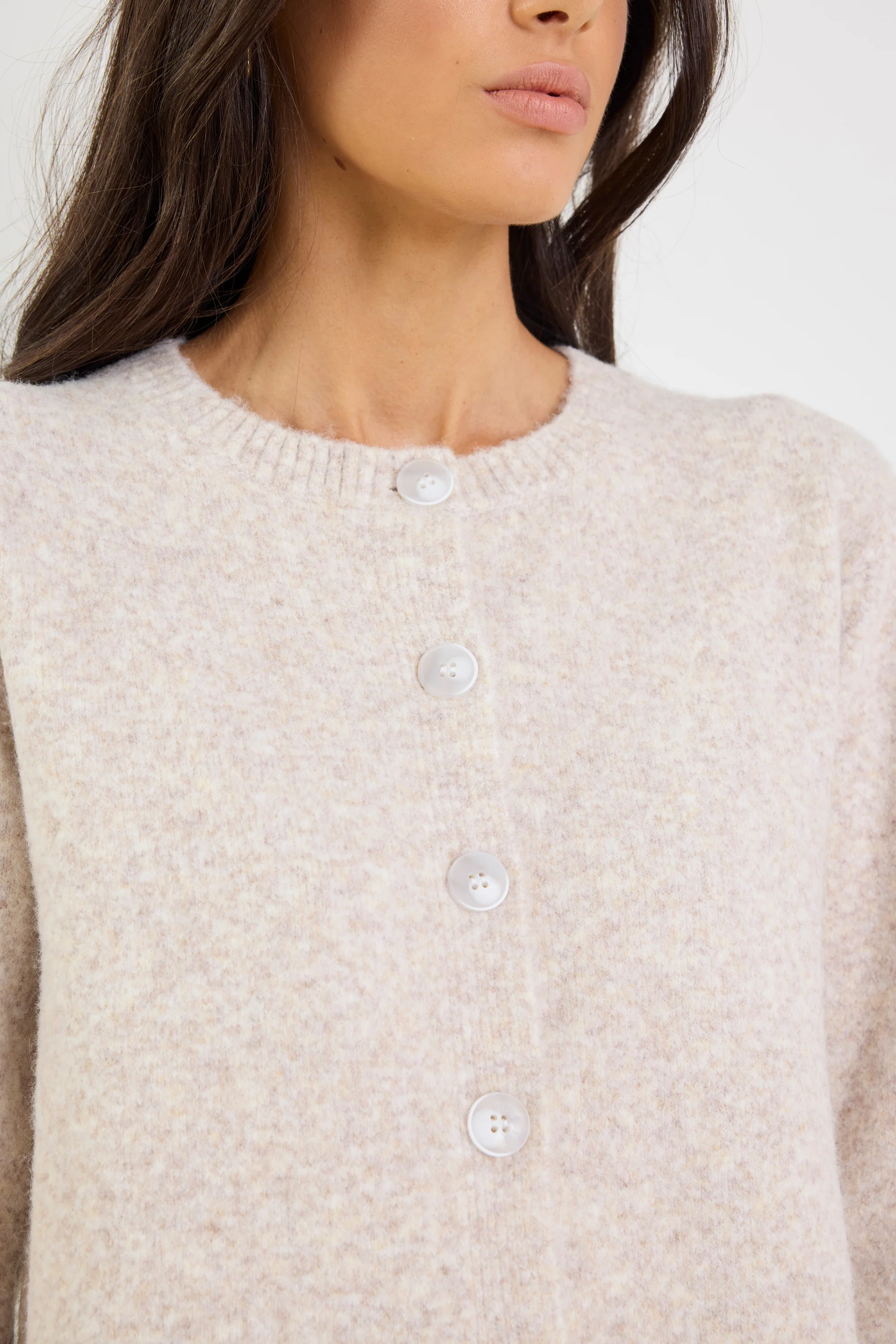 Crest Oat Marle Crewneck Cardigan - Image 5