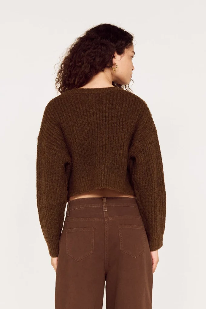 Cyra Chocolate Gold Feature Button Crop Cardi - Image 4