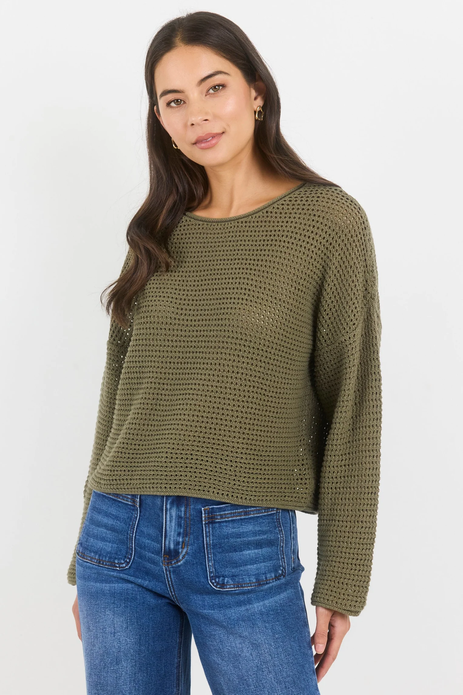Dawn Soft Khaki Crochet Knit Jumper - Image 3