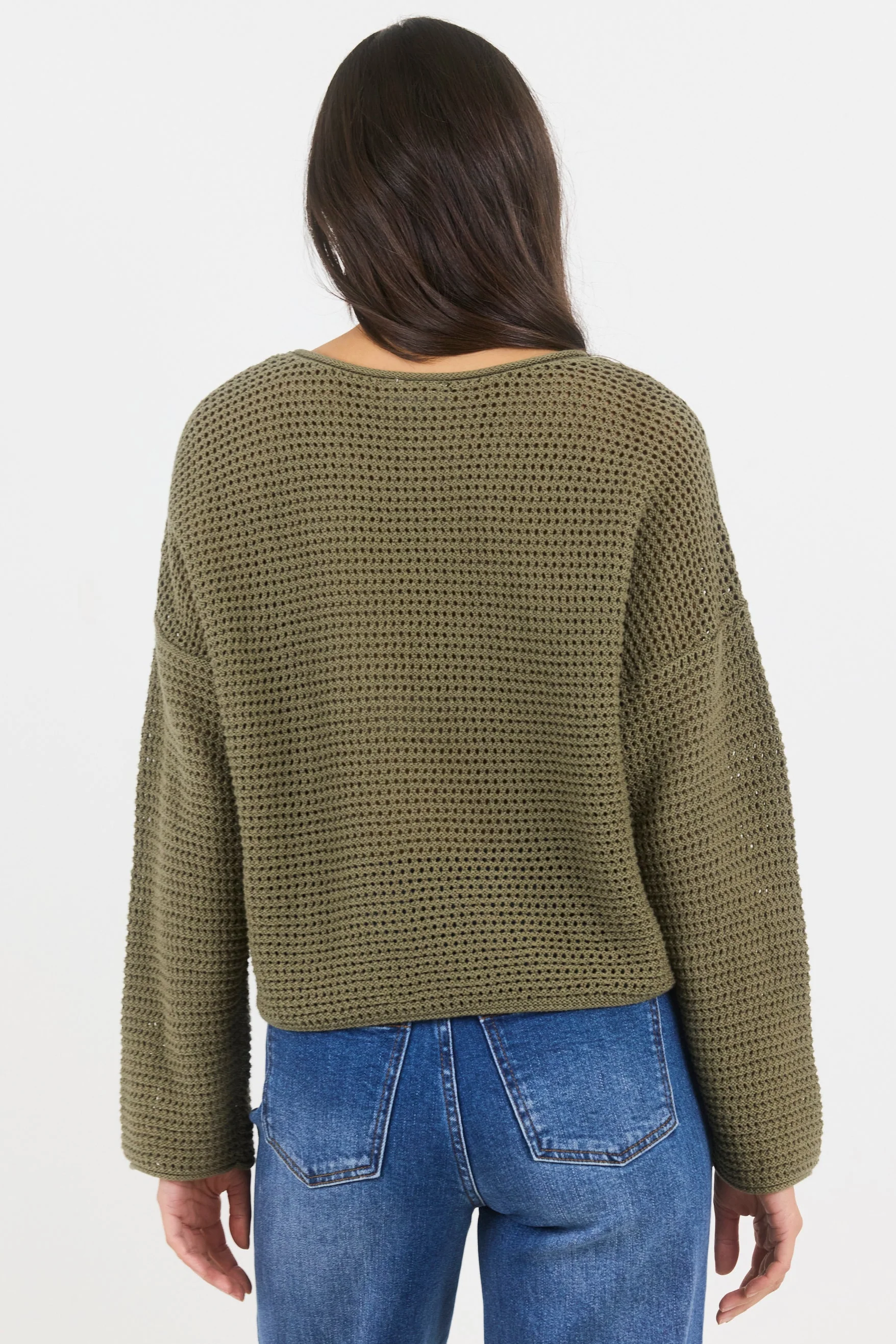 Dawn Soft Khaki Crochet Knit Jumper - Image 5