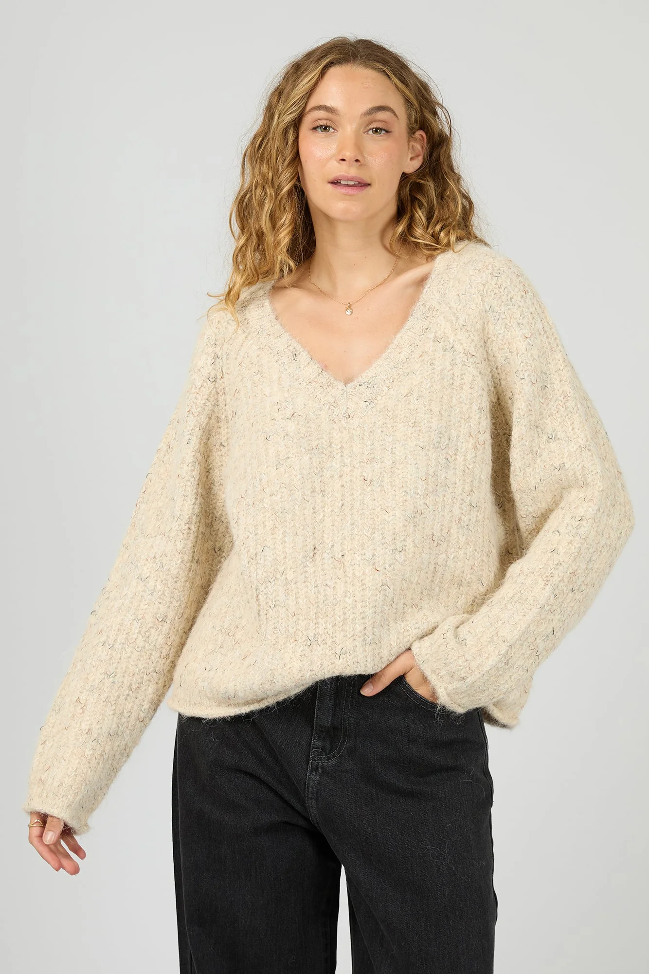Devon Vanilla V Neck Jumper - Image 2
