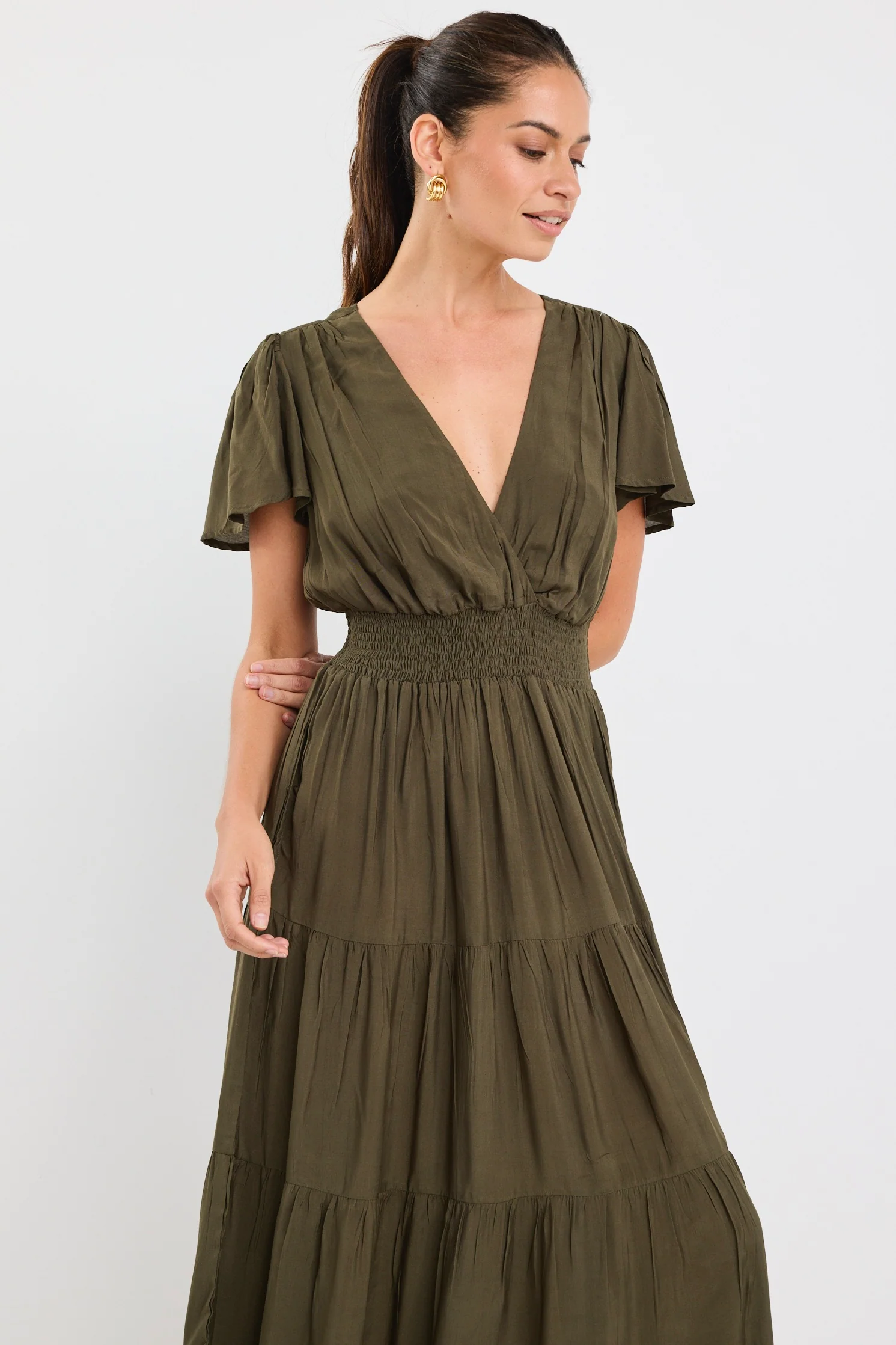 Devotion Olive Floaty SS Tiered Maxi Dress - Image 3