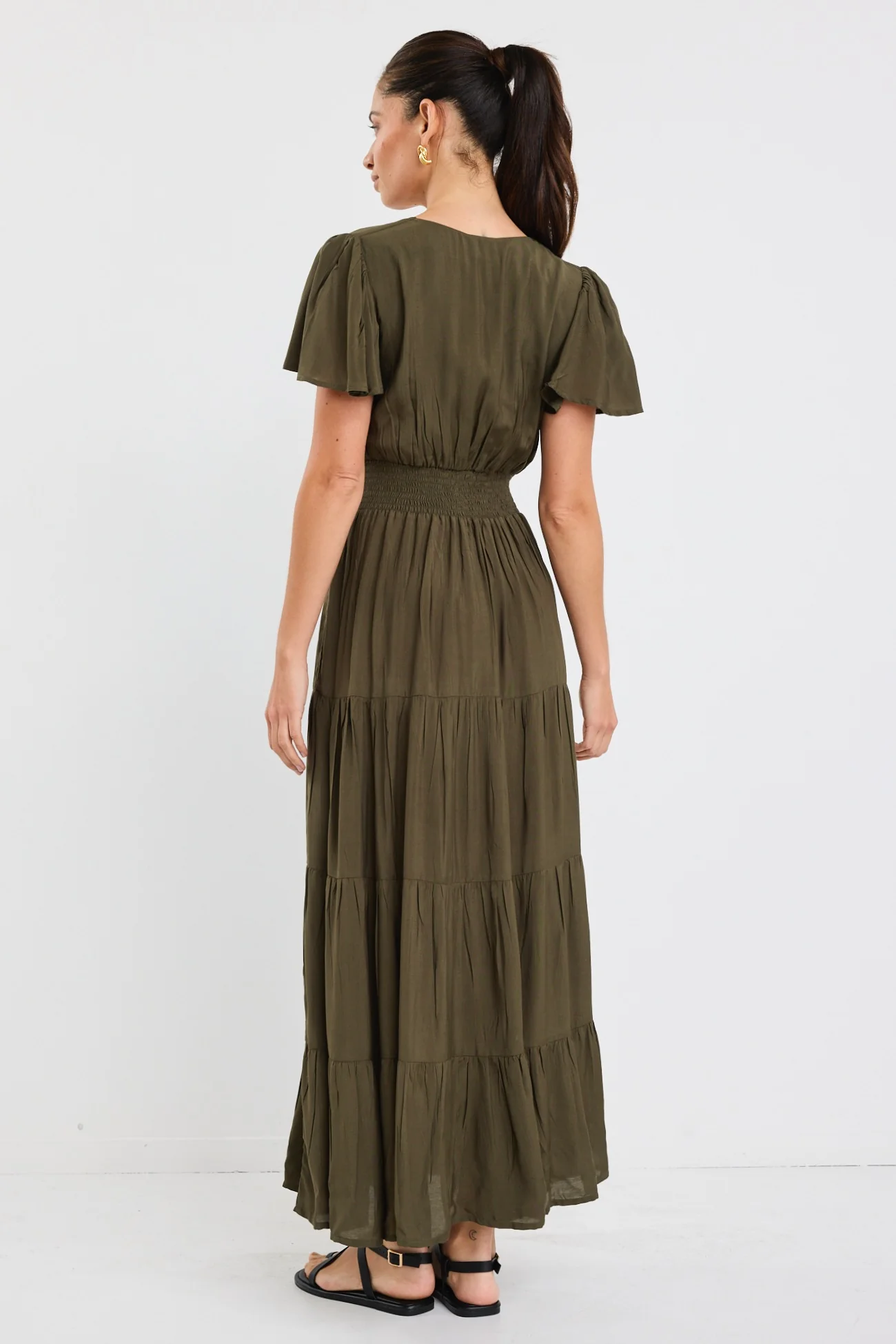 Devotion Olive Floaty SS Tiered Maxi Dress - Image 4