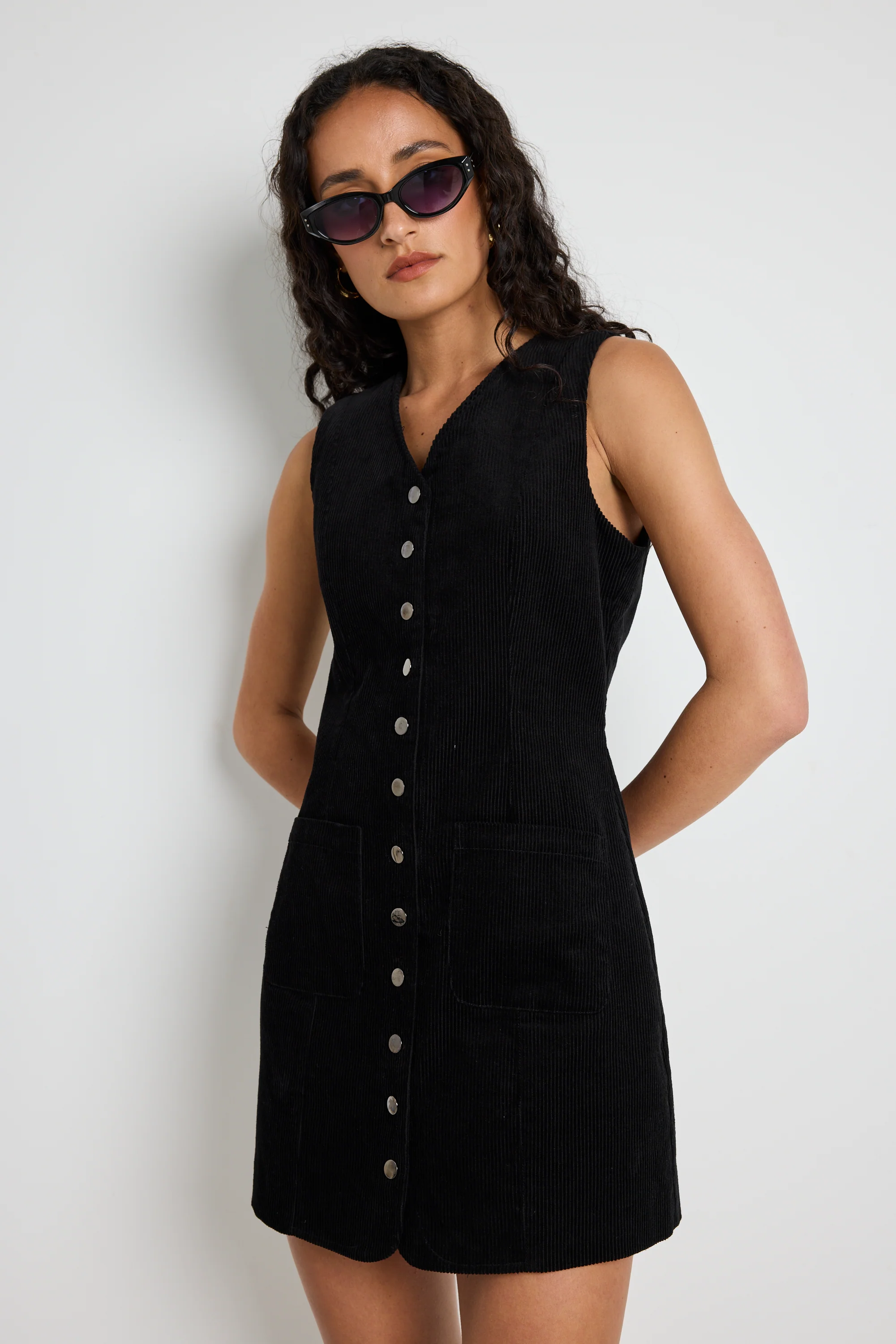 Direction Black Cord Mini Vest Dress - Image 3