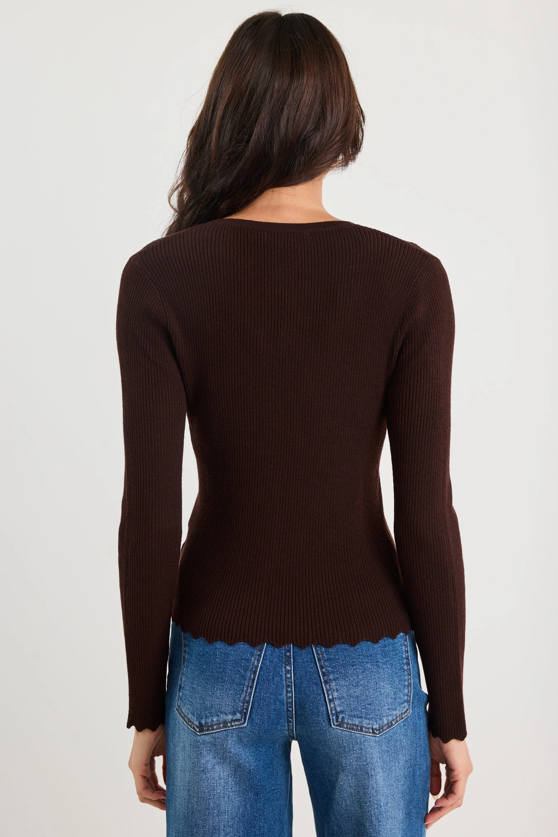 Ditto Chocolate Button Front Rib Knit Long Sleeve Top - Image 4