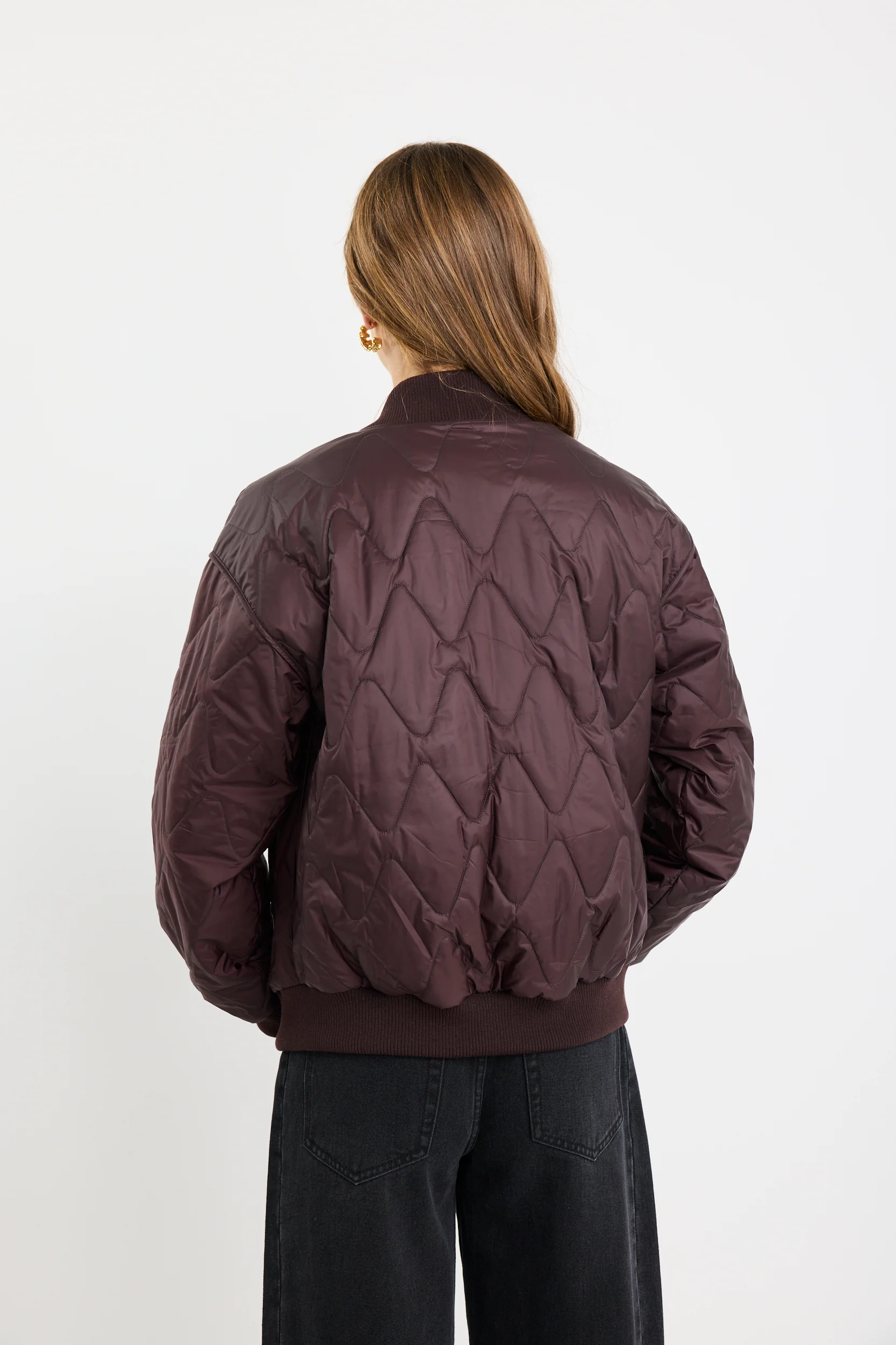 Division Chocolate Zip Front Puffer Bomber Jacket - Image 5