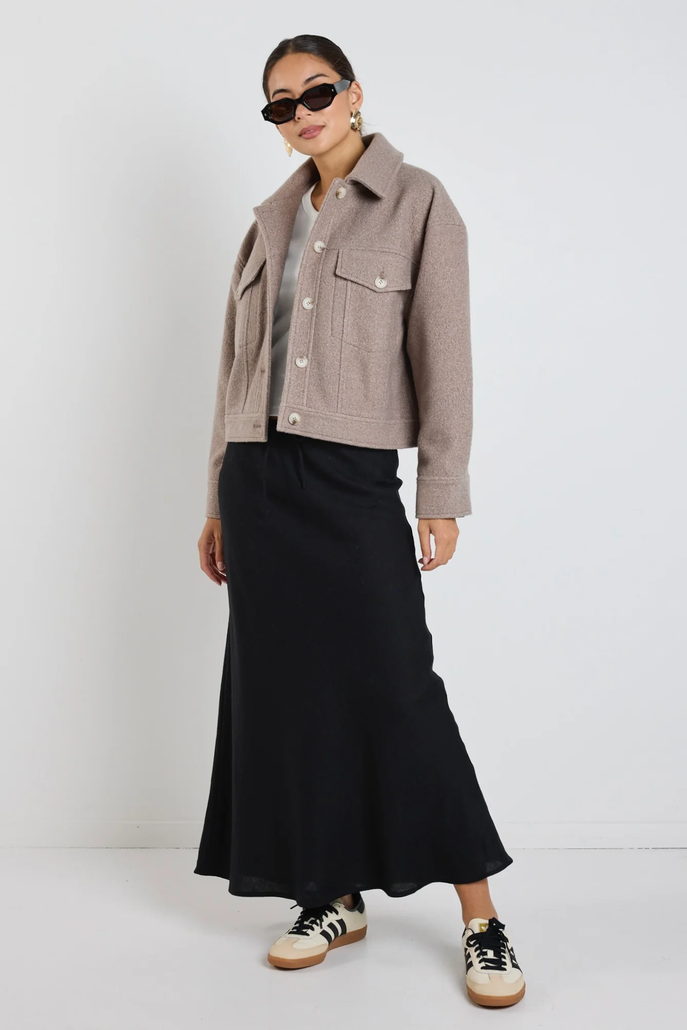 Driver Taupe Boucle Trucker Jacket