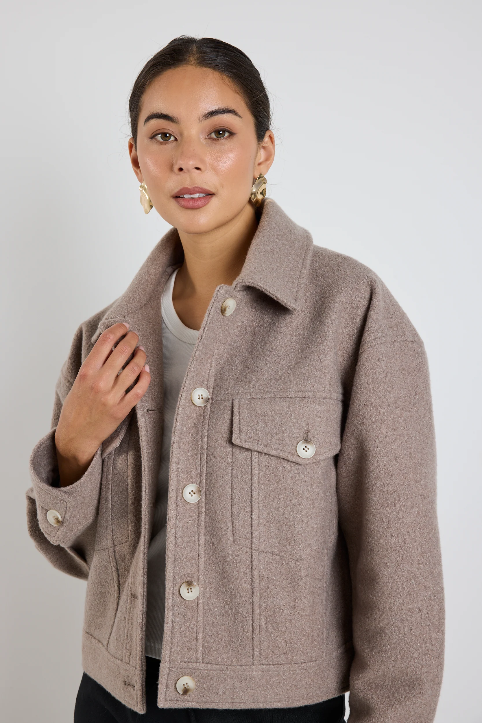 Driver Taupe Boucle Trucker Jacket - Image 2