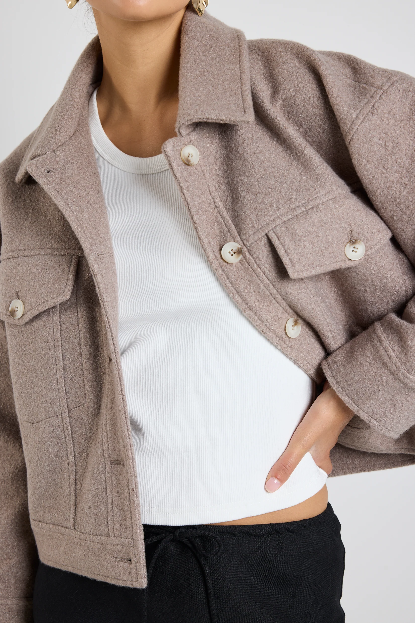 Driver Taupe Boucle Trucker Jacket - Image 3