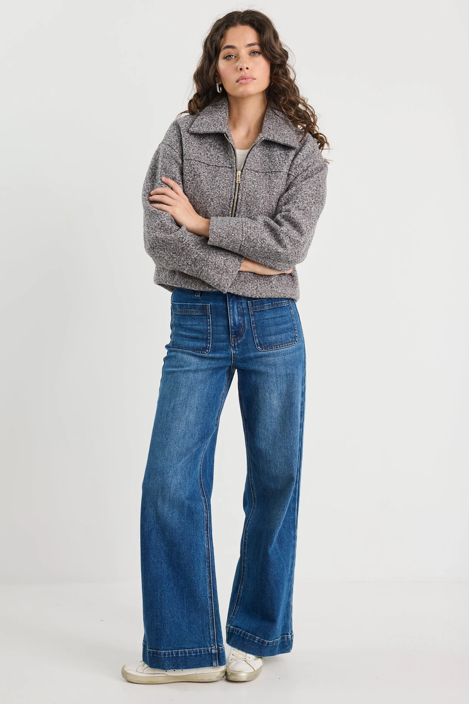 Dune Charcoal Boucle Zip Front Jacket - Image 2