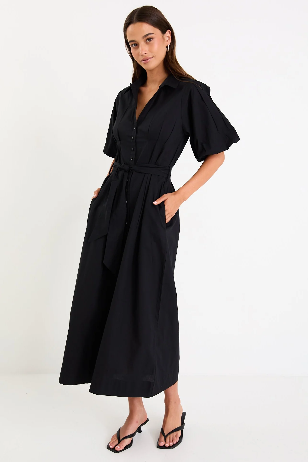 Dusk Black Puff Short Sleeve Collared Maxi Dress - Image 2