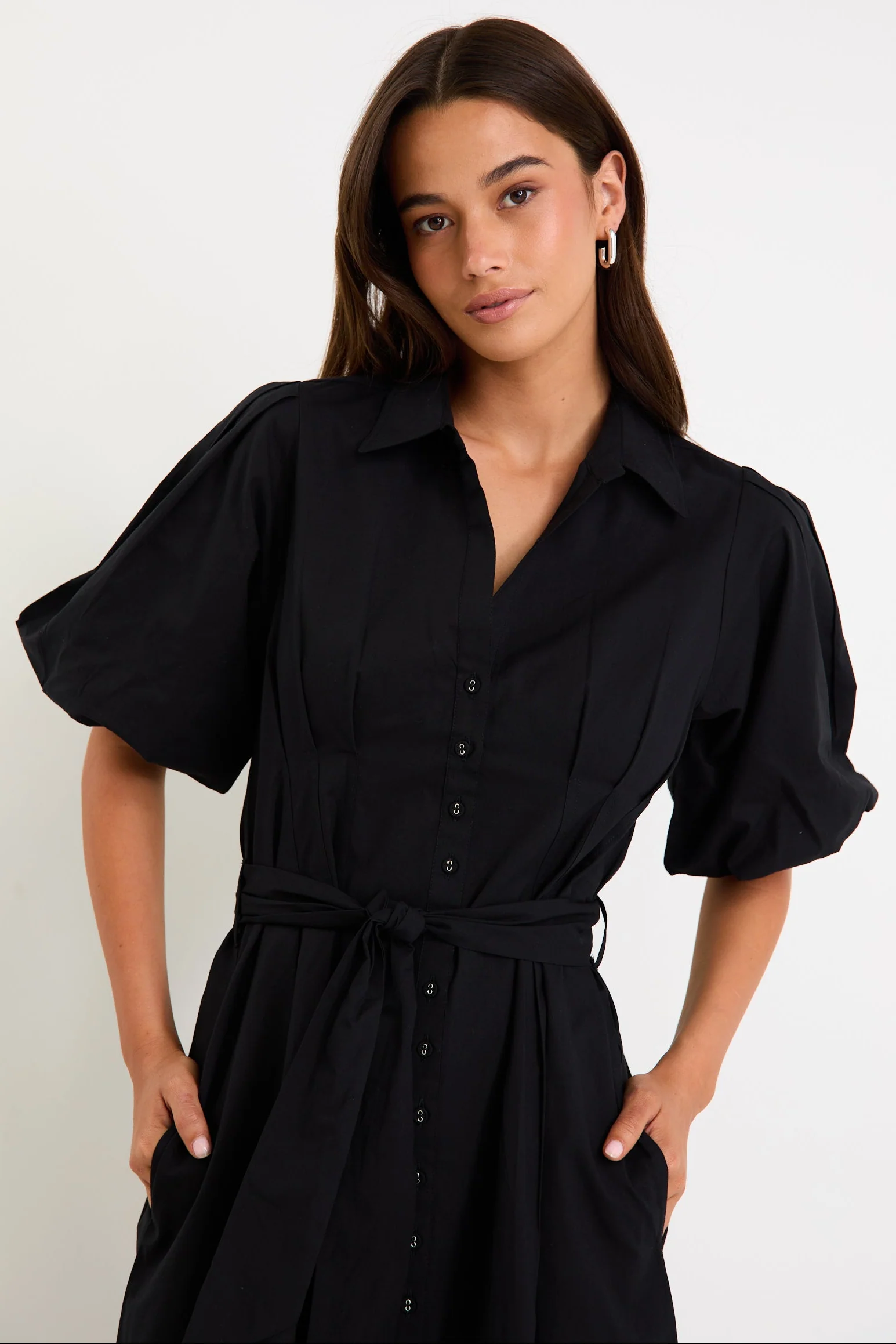 Dusk Black Puff Short Sleeve Collared Maxi Dress - Image 3