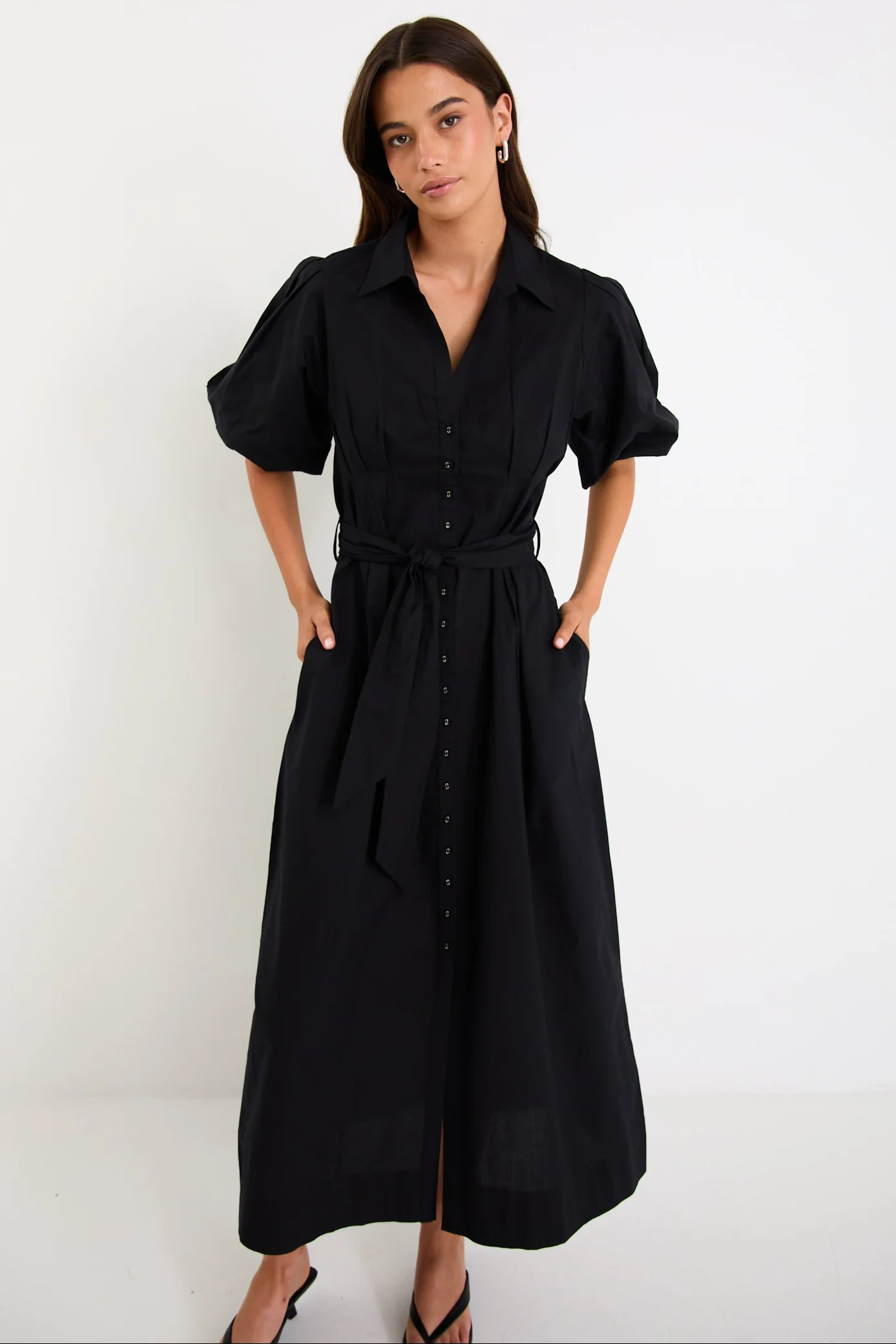 Dusk Black Puff Short Sleeve Collared Maxi Dress - Image 4