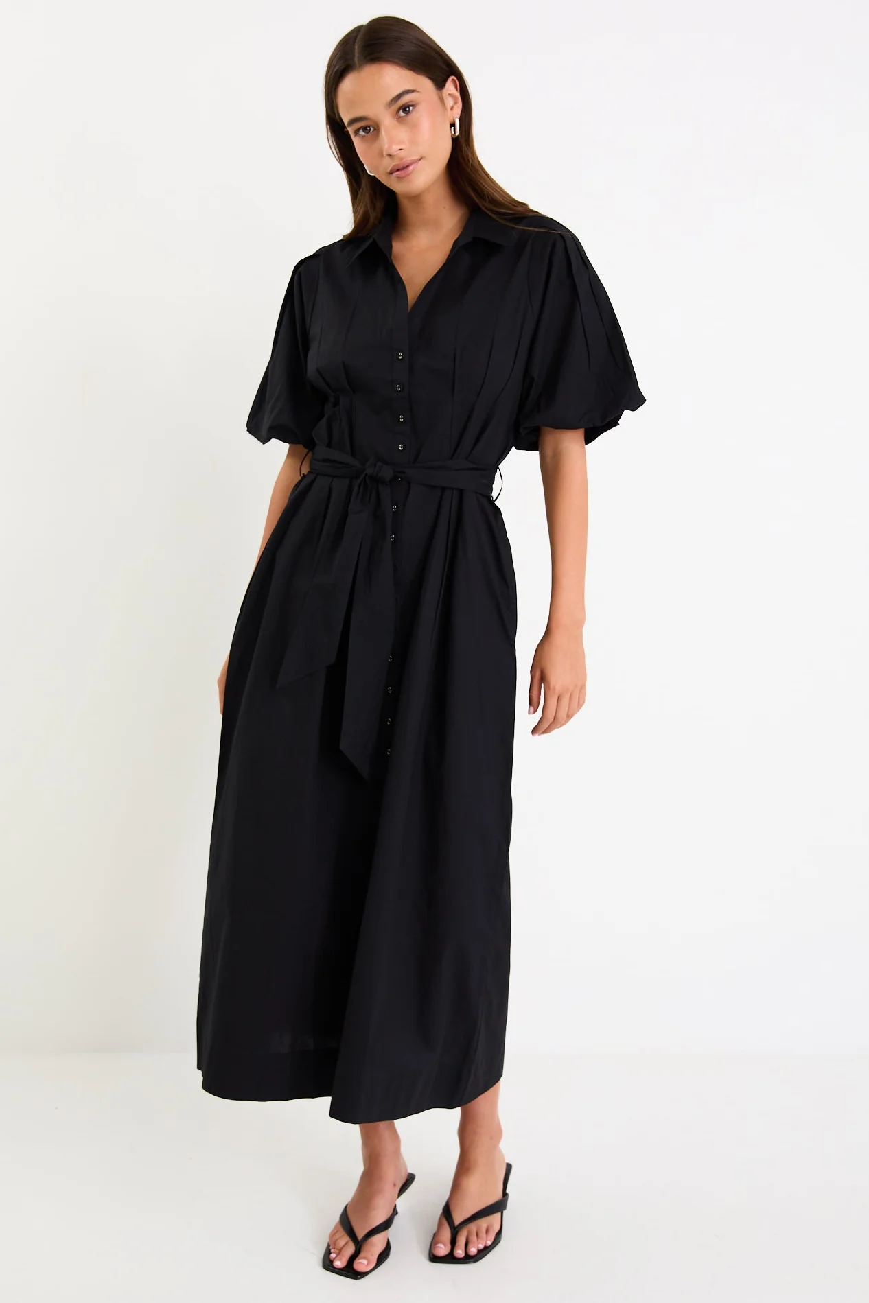 Dusk Black Puff Short Sleeve Collared Maxi Dress - Image 5