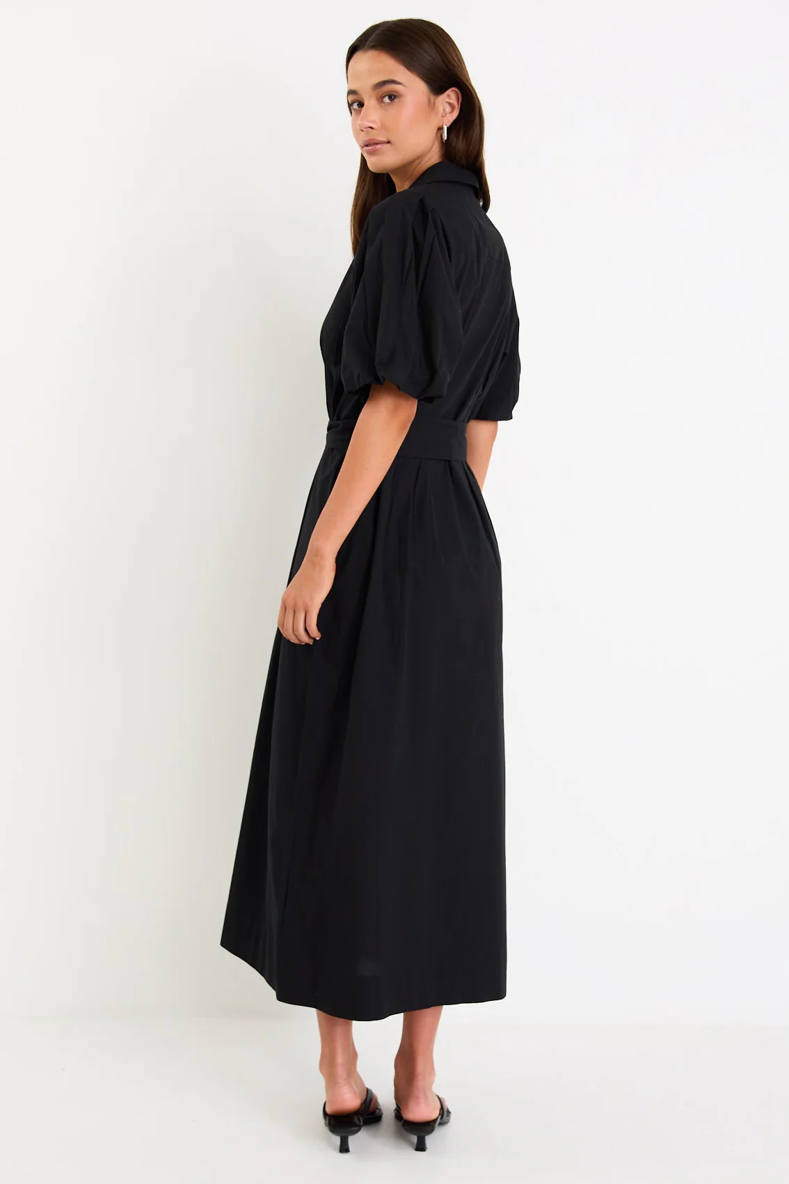 Dusk Black Puff Short Sleeve Collared Maxi Dress - Image 6