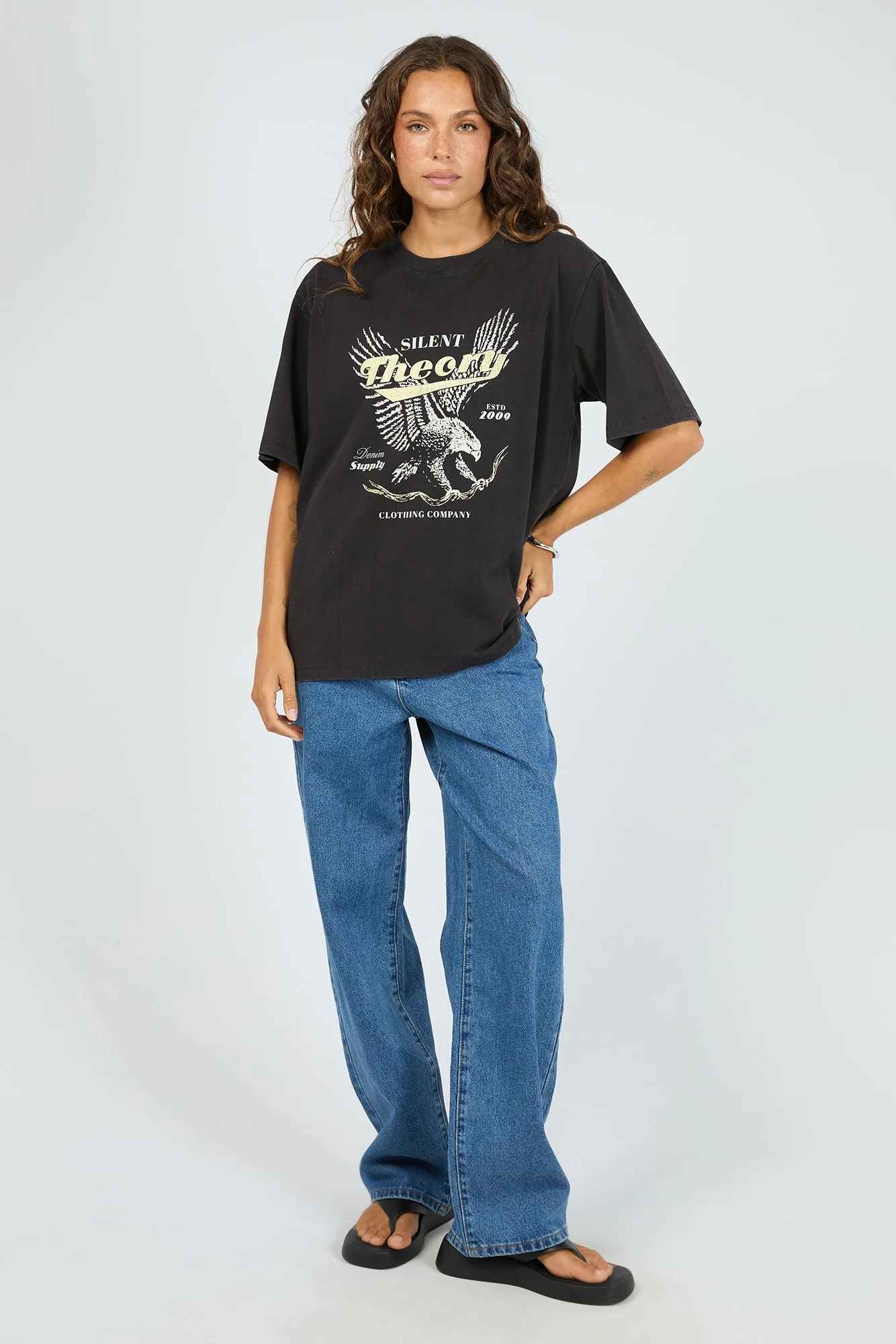 Dystopia Washed Black Graphic Eagle Tee - Image 2