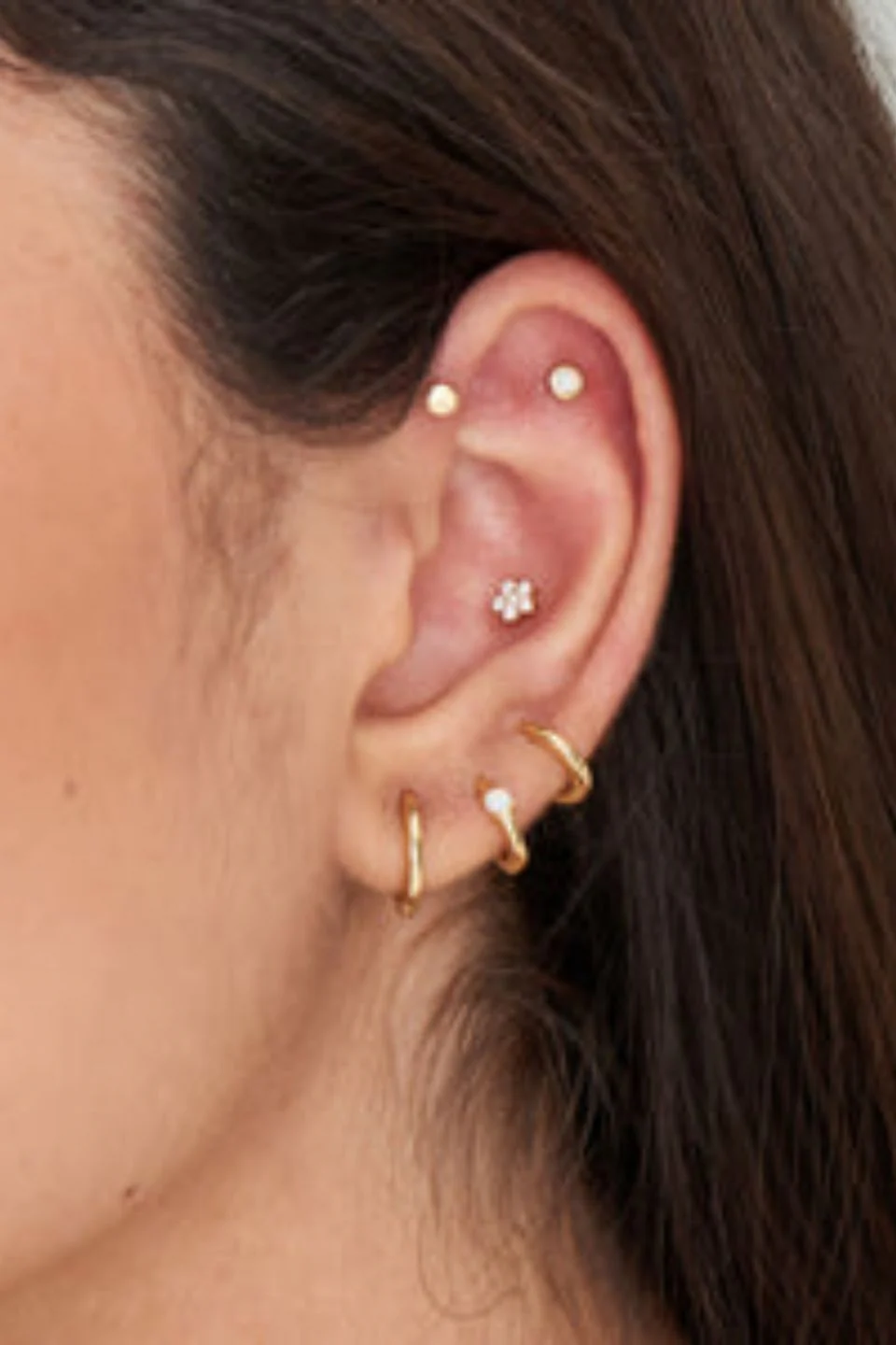 Gold Sparkle Huggie Hoop Earrings - Image 2
