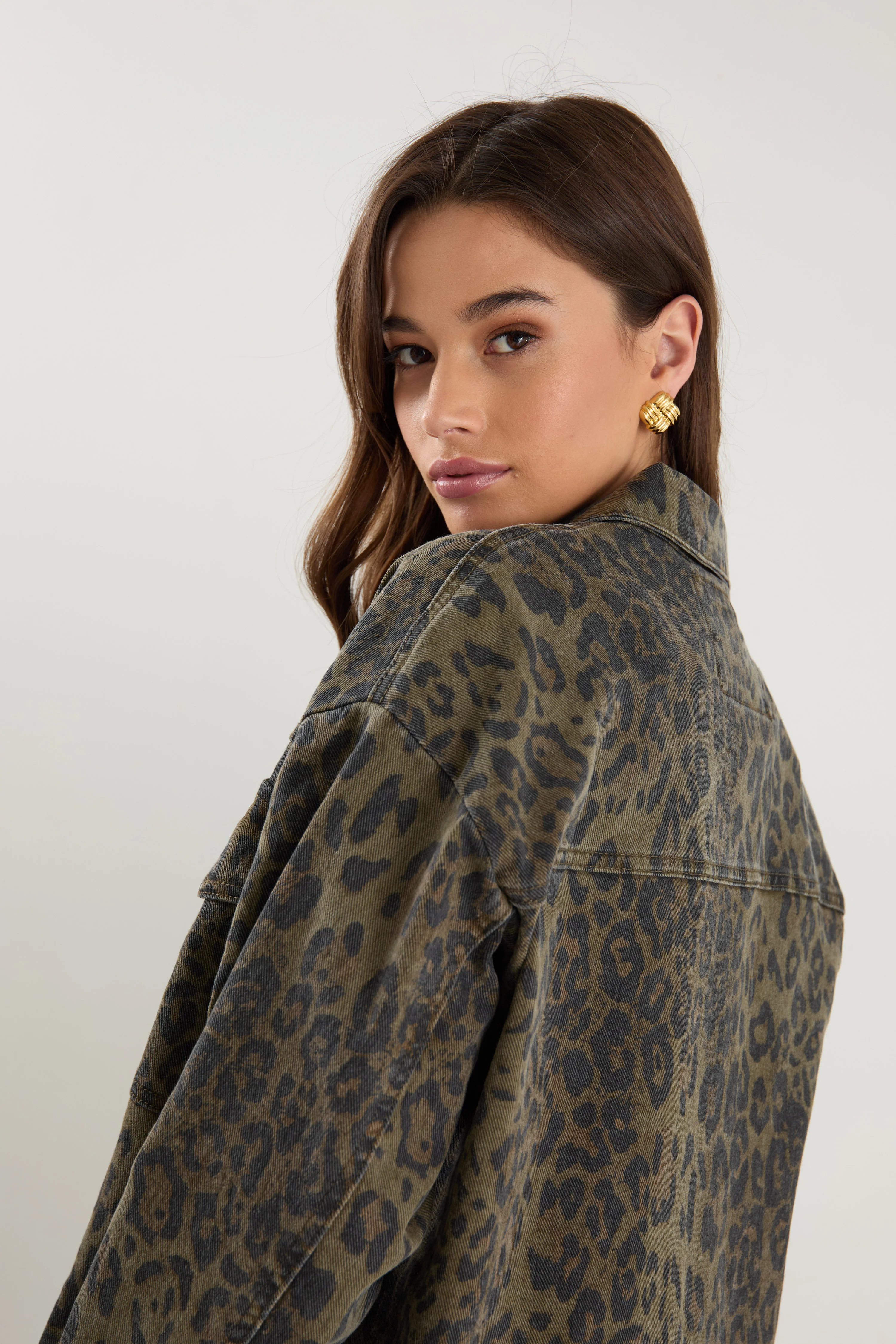 Echo Khaki Leopard Patch Pocket Denim Jacket - Image 4