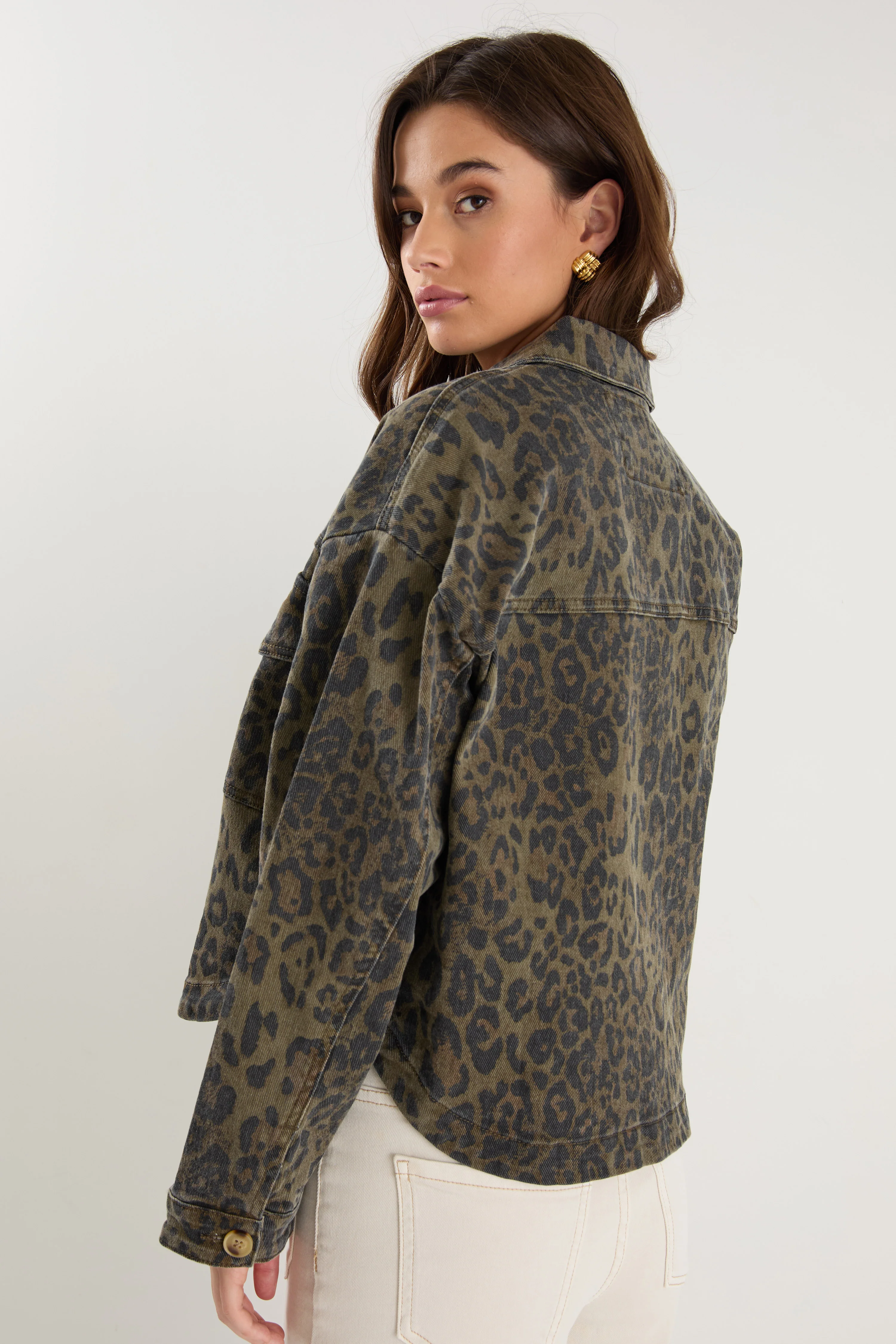 Echo Khaki Leopard Patch Pocket Denim Jacket - Image 5