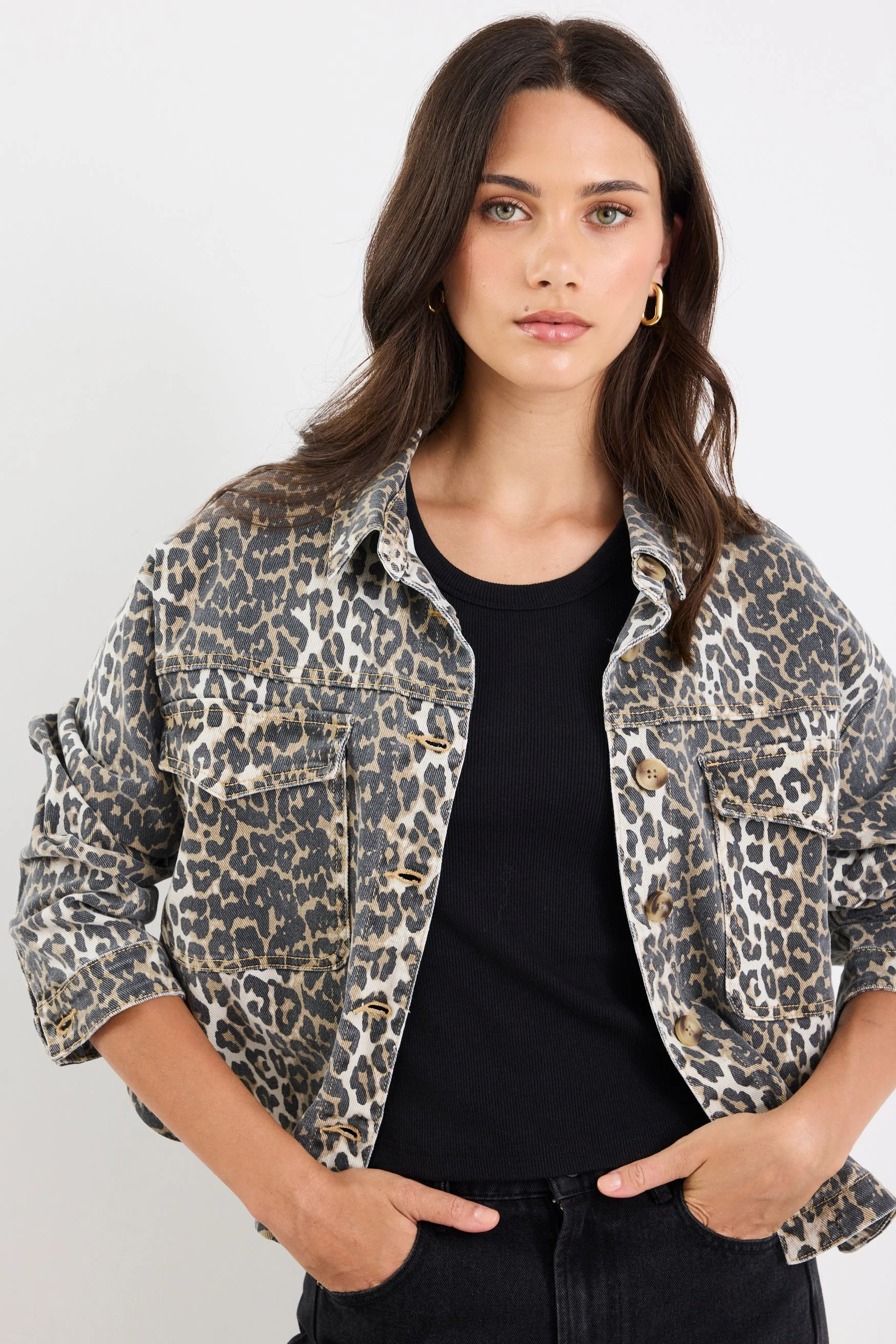 Echo Leopard Print Patch Pocket Denim Jacket - Image 2