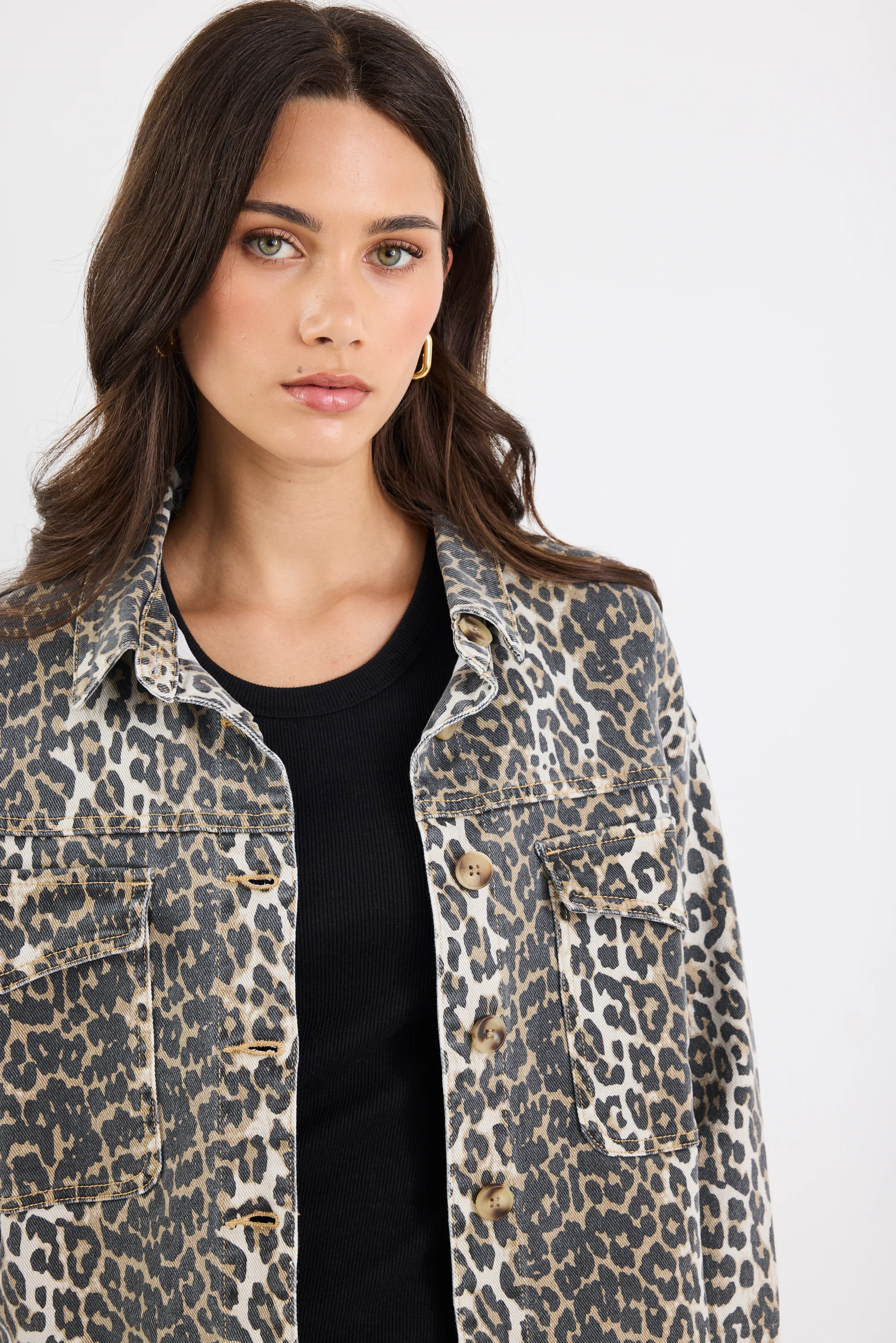 Echo Leopard Print Patch Pocket Denim Jacket - Image 3