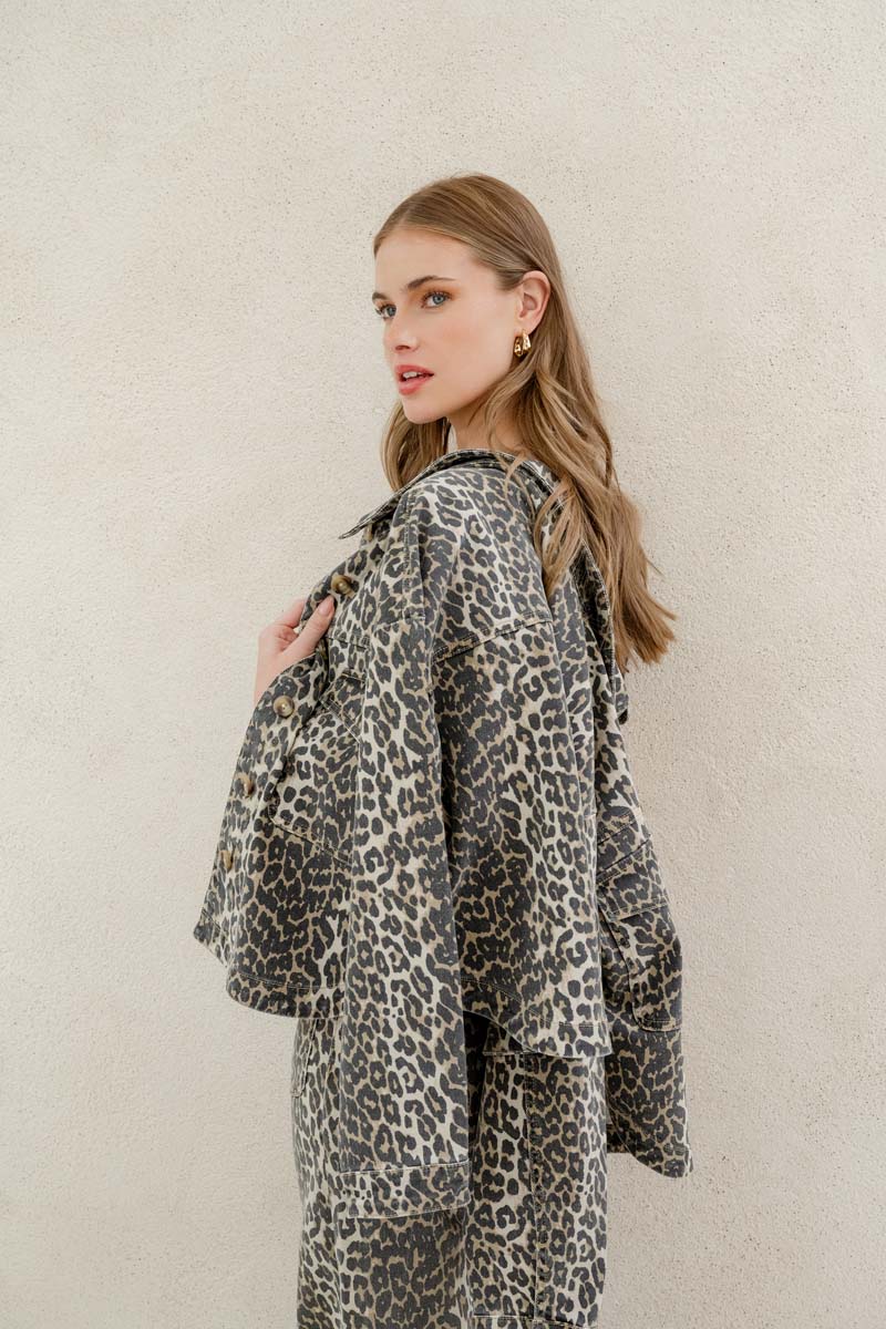 Echo Leopard Print Patch Pocket Denim Jacket - Image 6