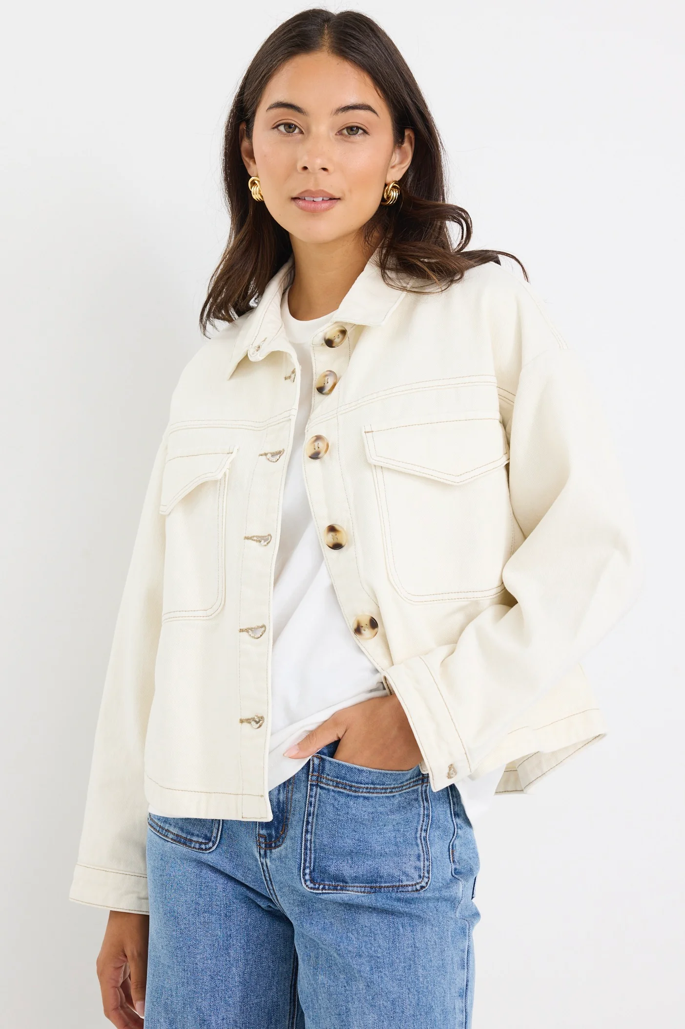 Echo Ecru Patch Pocket Denim jacket - Image 2