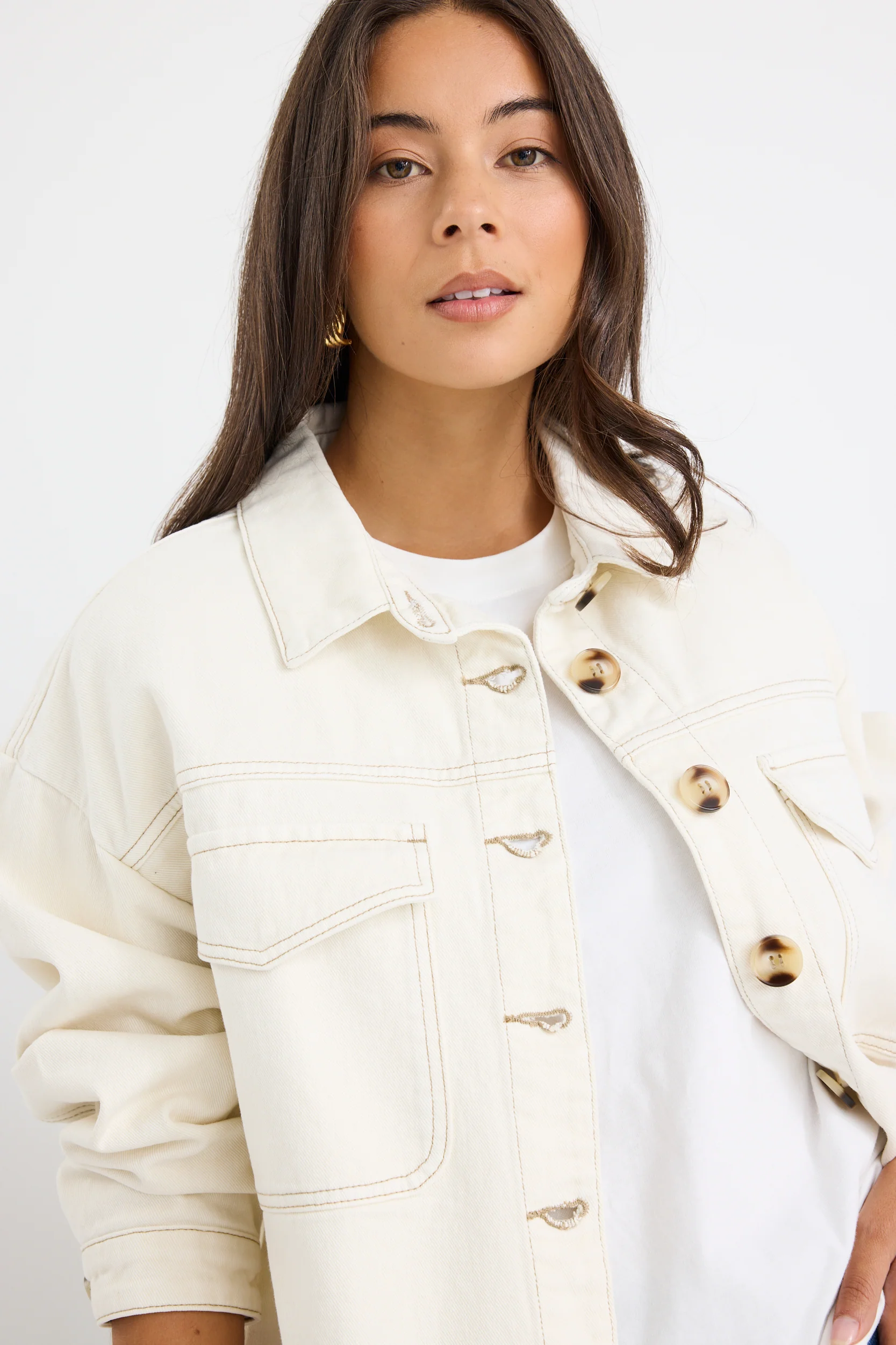 Echo Ecru Patch Pocket Denim jacket - Image 3