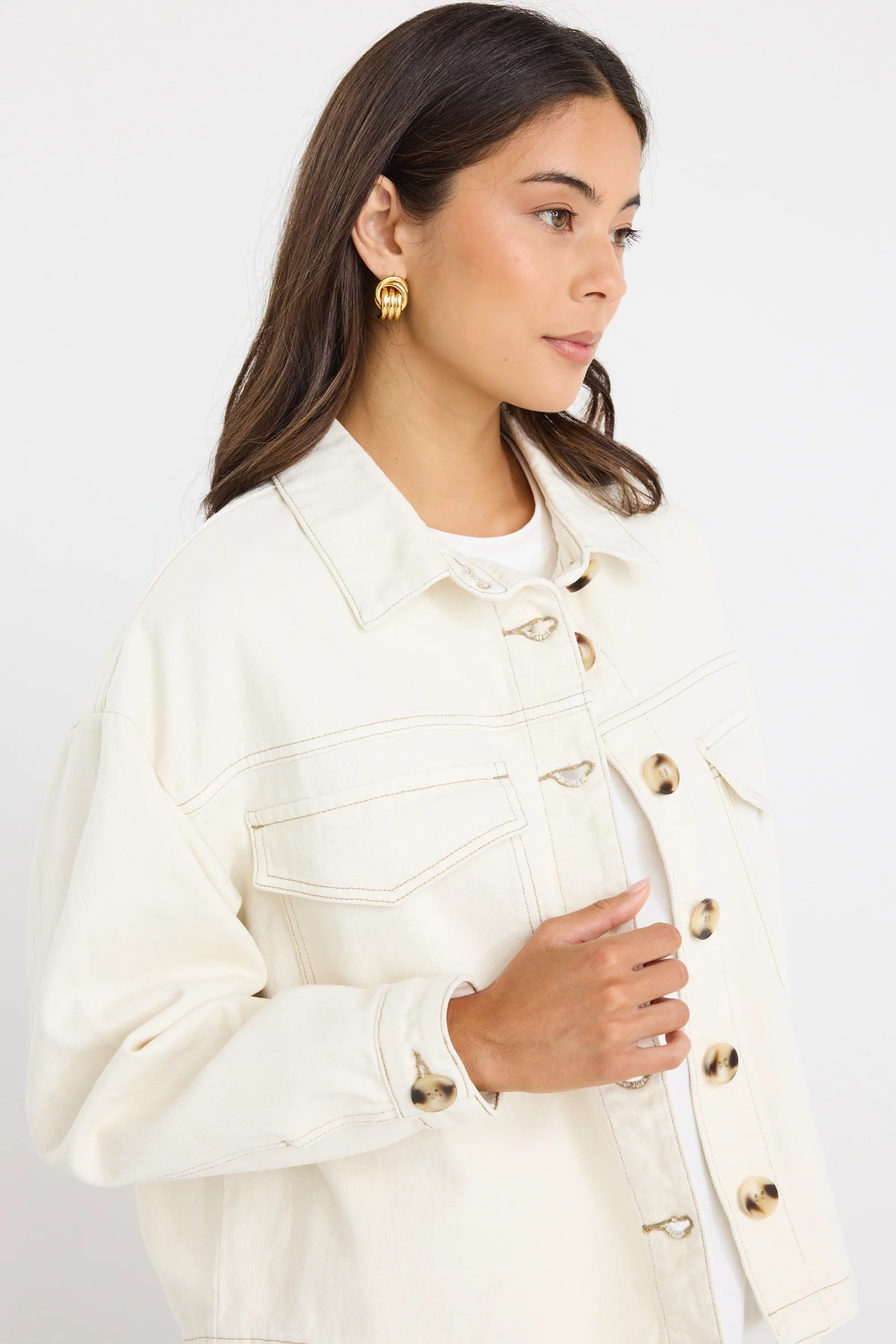 Echo Ecru Patch Pocket Denim jacket - Image 4