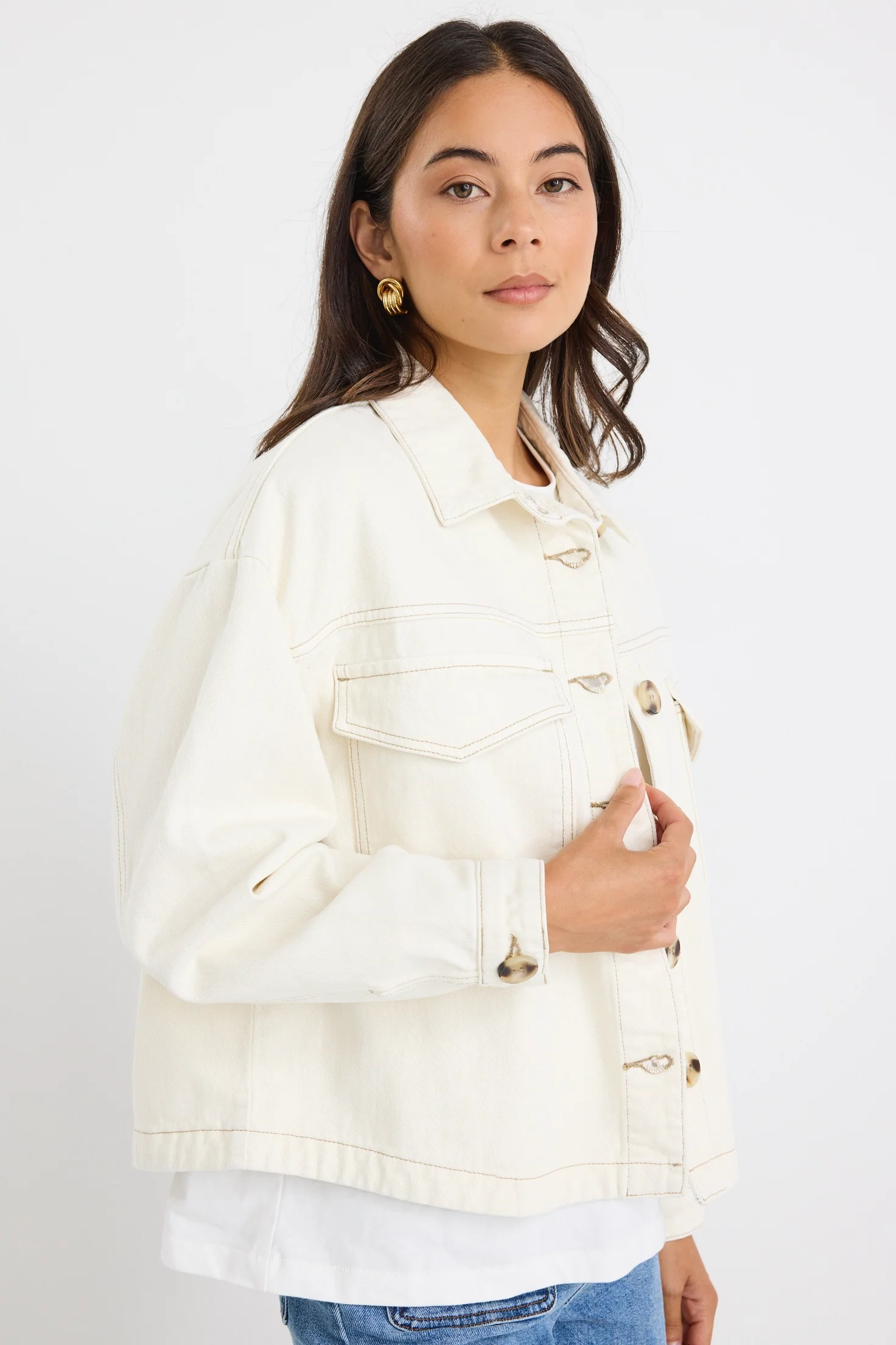 Echo Ecru Patch Pocket Denim jacket - Image 6