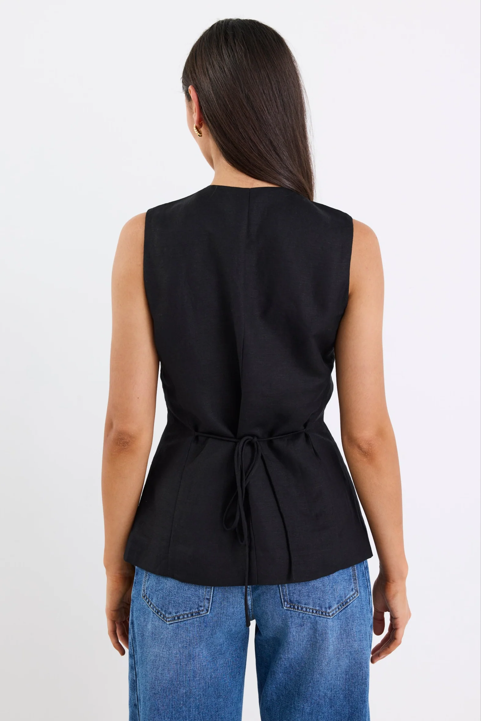 Eiffel Black Linen Viscose Fitted Longline Vest - Image 5