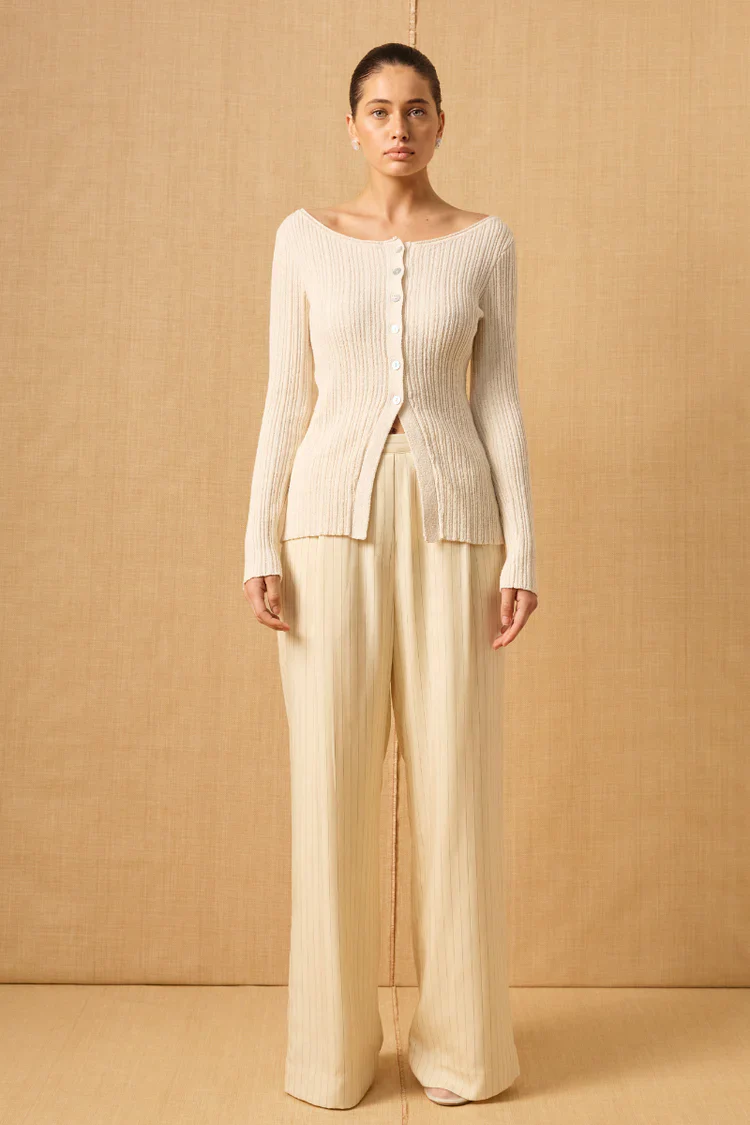 Elemental Cream Button Front LS Knit Top