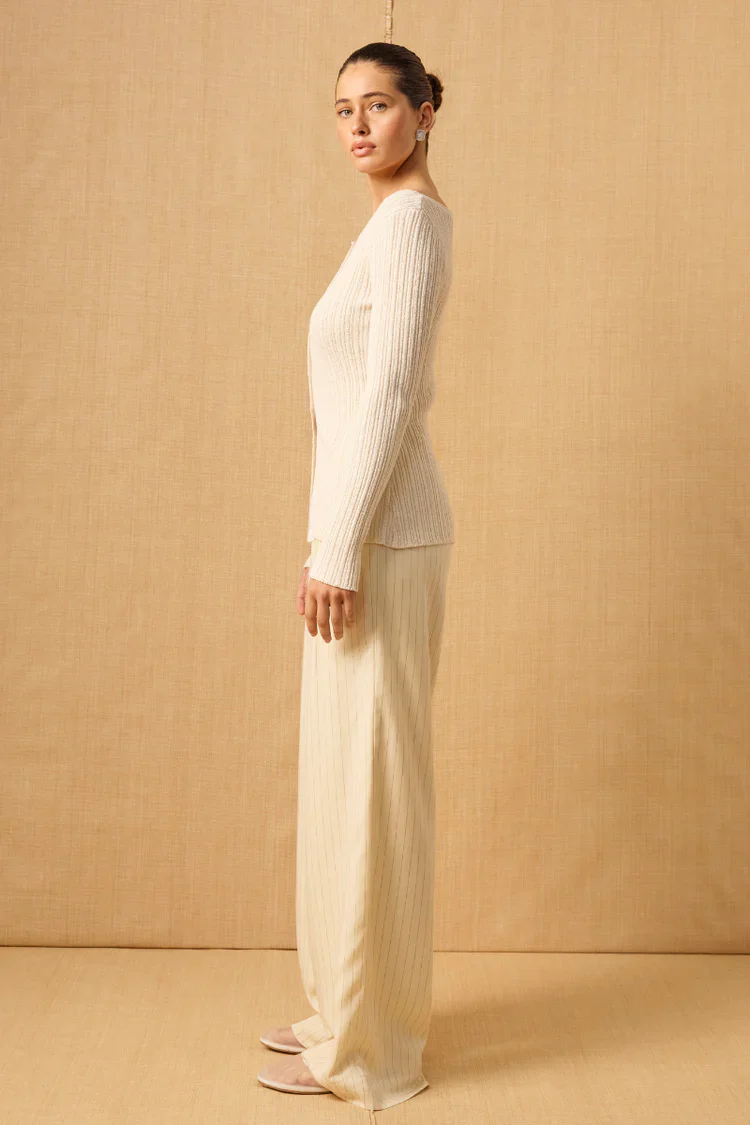 Elemental Cream Button Front LS Knit Top - Image 2