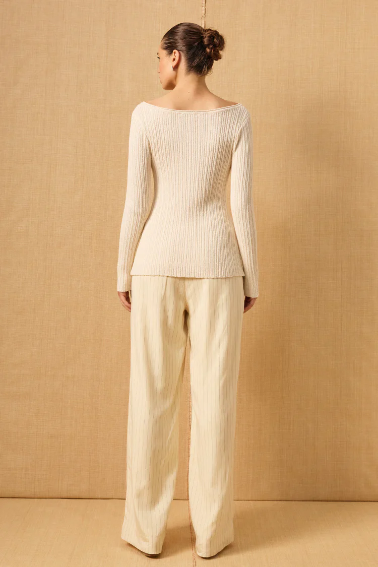 Elemental Cream Button Front LS Knit Top - Image 3