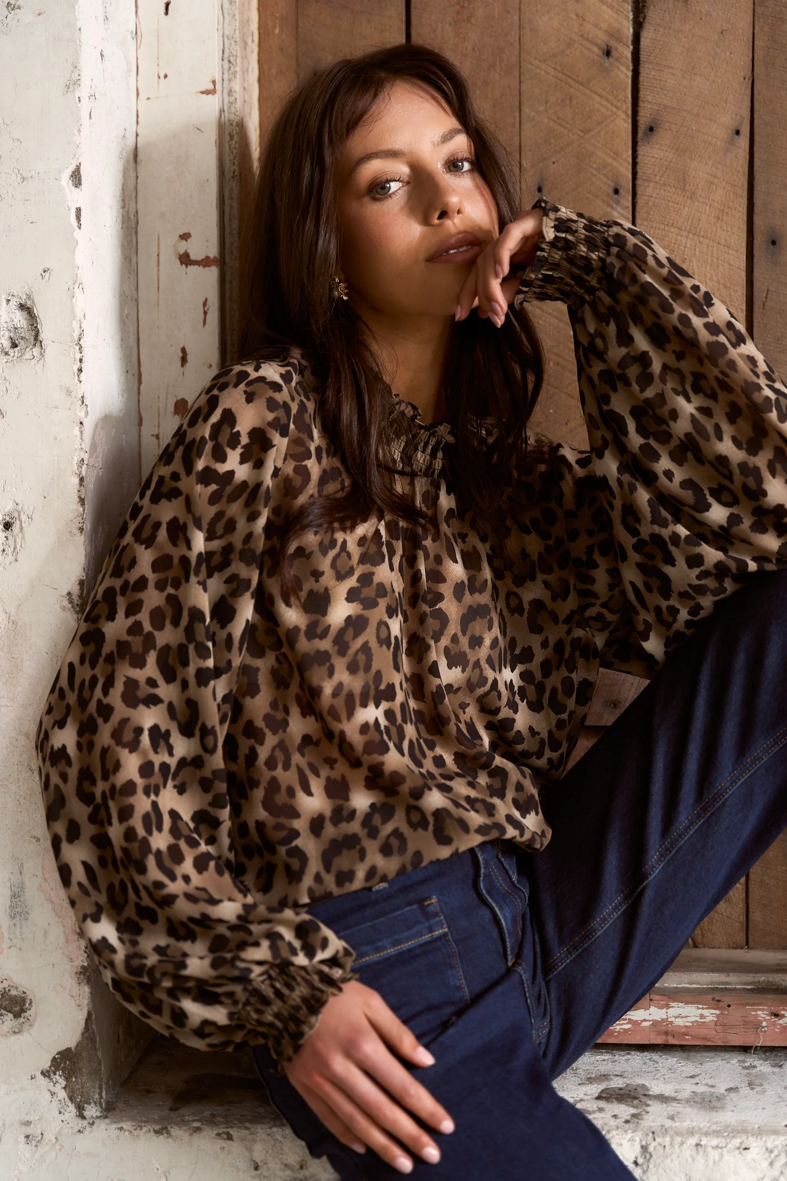 Embrace Leopard Georgette High Neck LS Top - Image 2