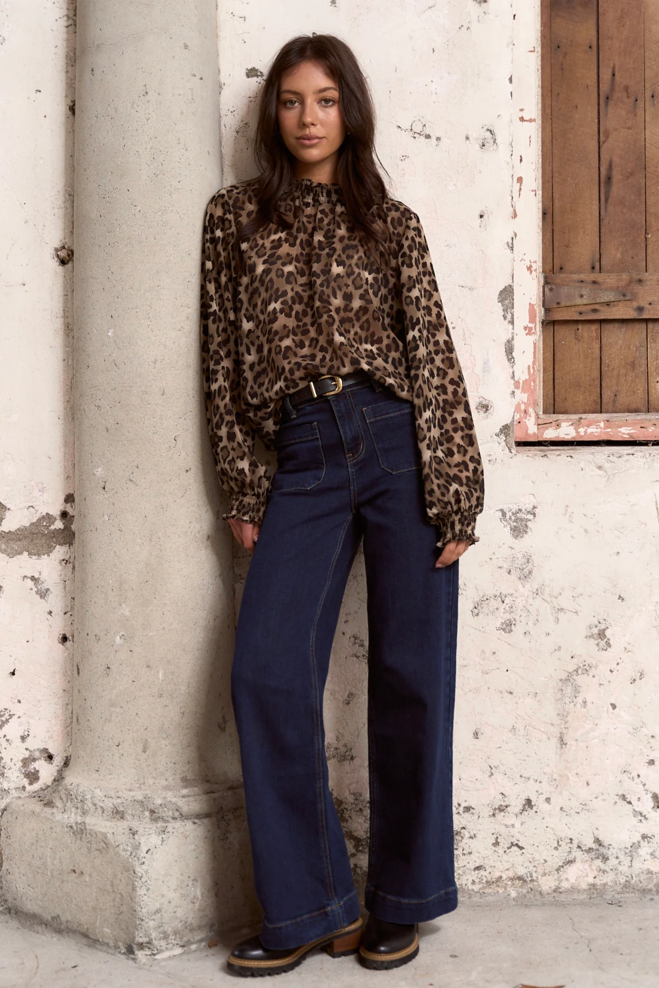 Embrace Leopard Georgette High Neck LS Top - Image 3