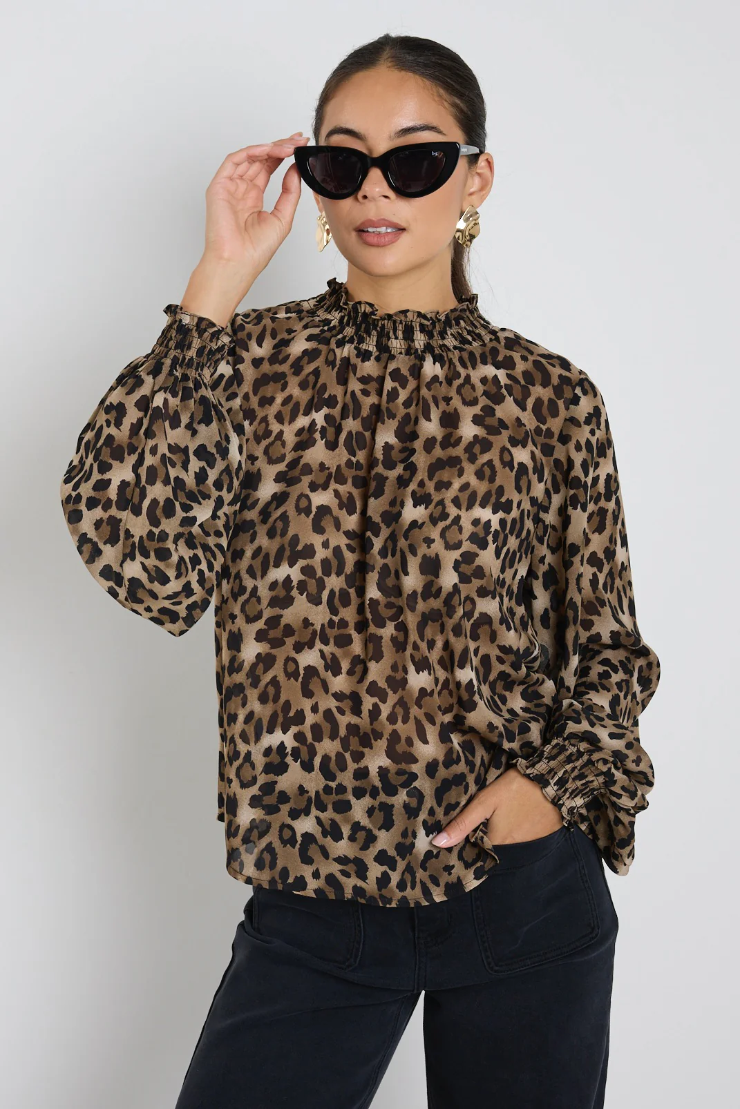Embrace Leopard Georgette High Neck LS Top - Image 4