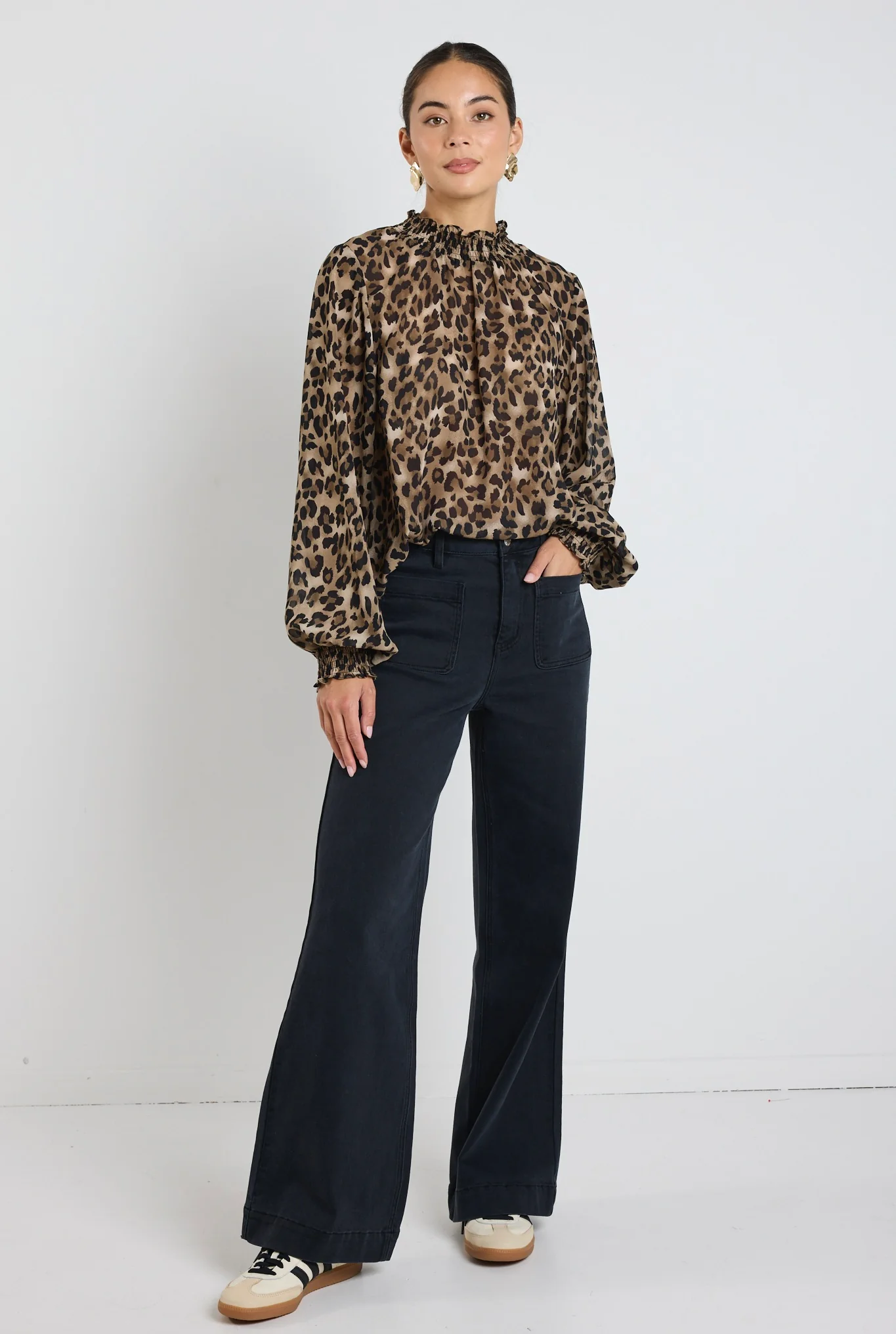 Embrace Leopard Georgette High Neck LS Top - Image 5