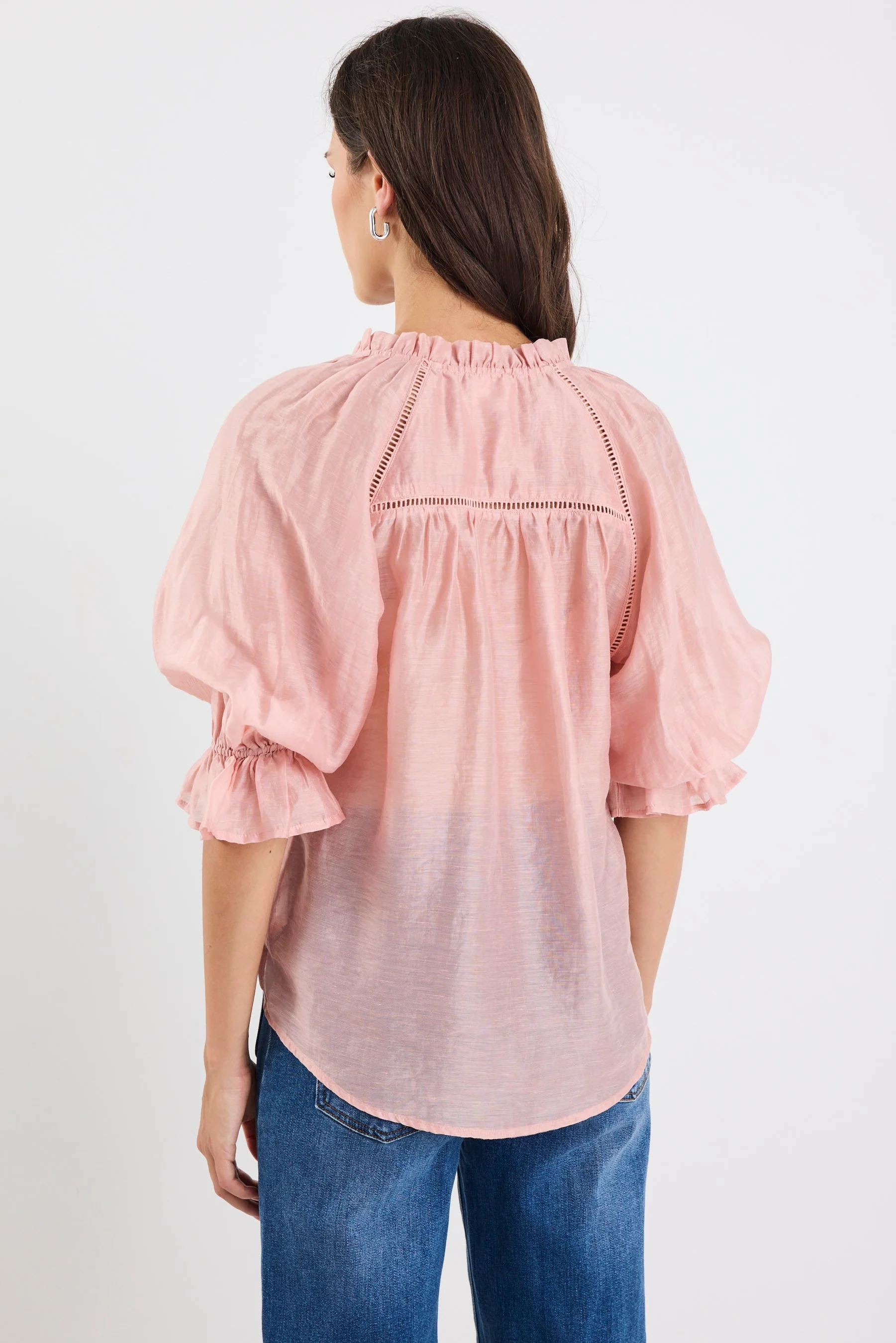 Encounter Blush Textured SS Gathered Button Front Top - Image 5