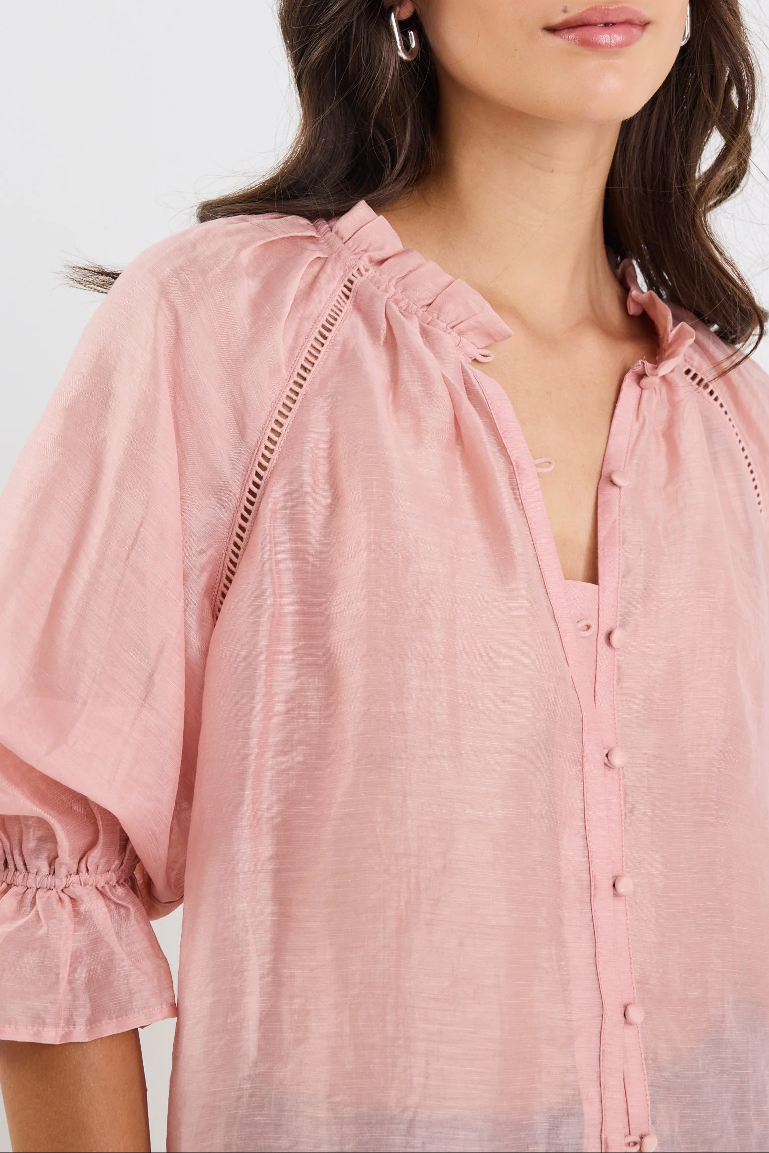 Encounter Blush Textured SS Gathered Button Front Top - Image 6
