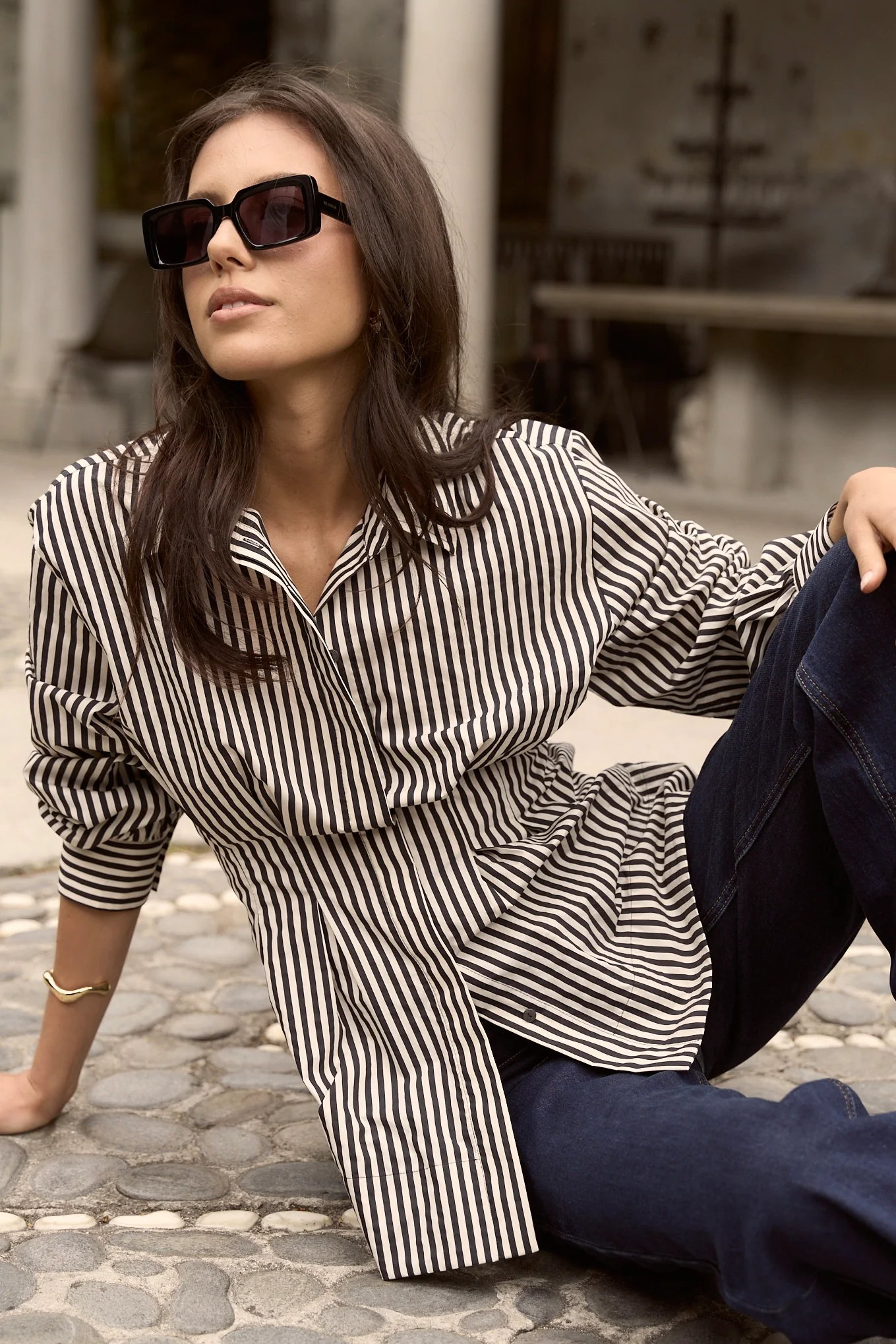 Ensured Black Stripe Fitted Corset Shirt