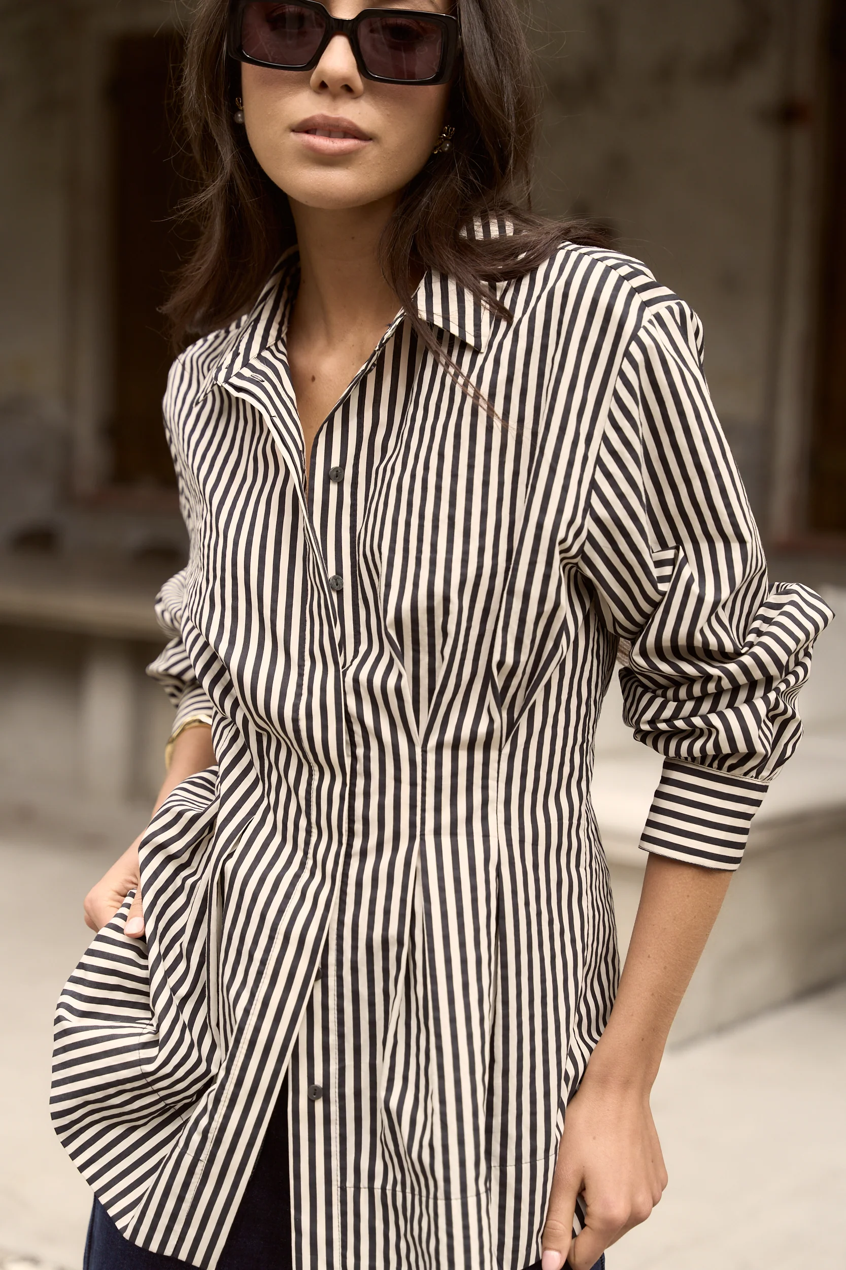 Ensured Black Stripe Fitted Corset Shirt - Image 4